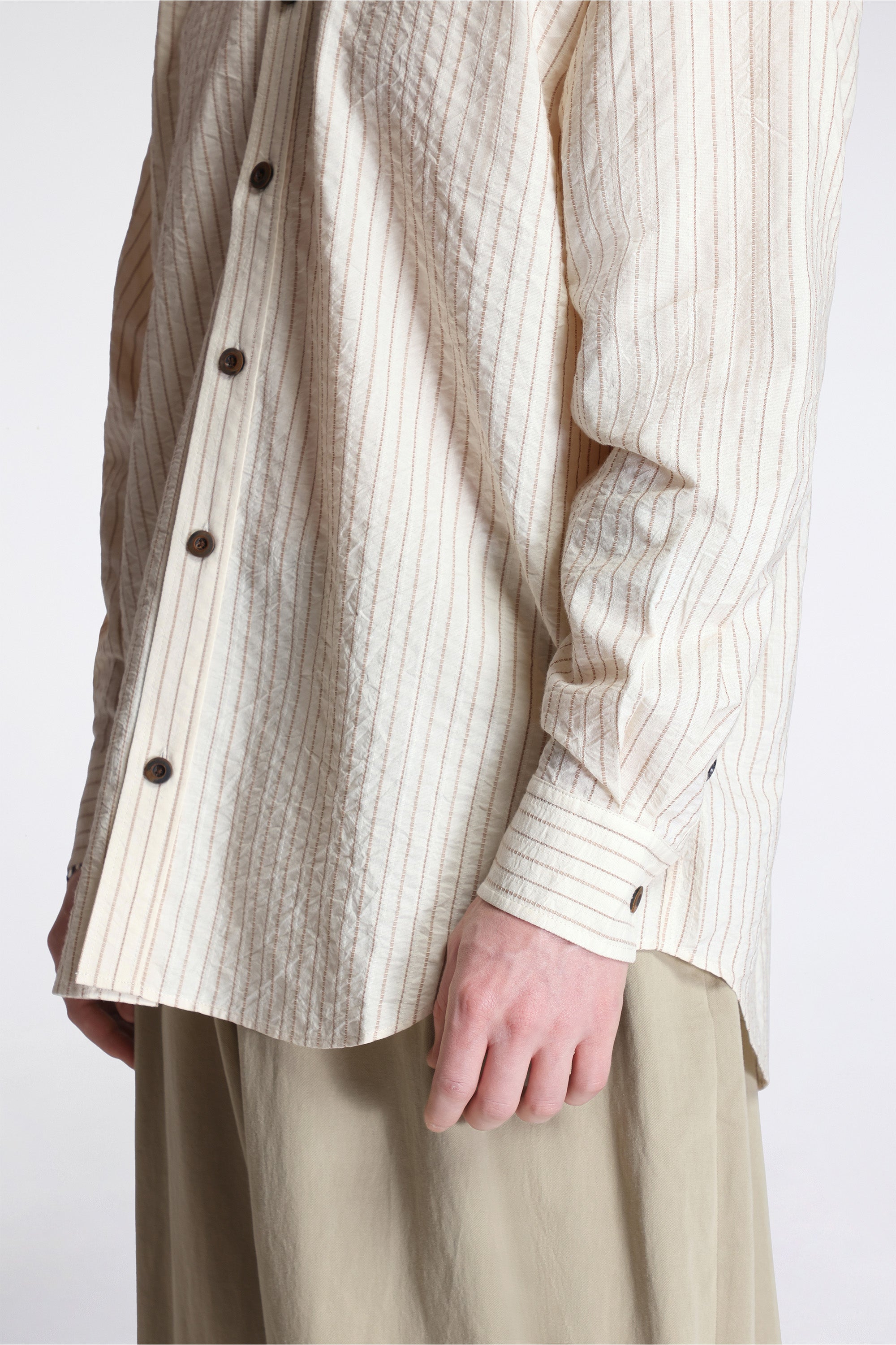 Grandpa Shirt Natural/Brown Striped Cotton Shirting