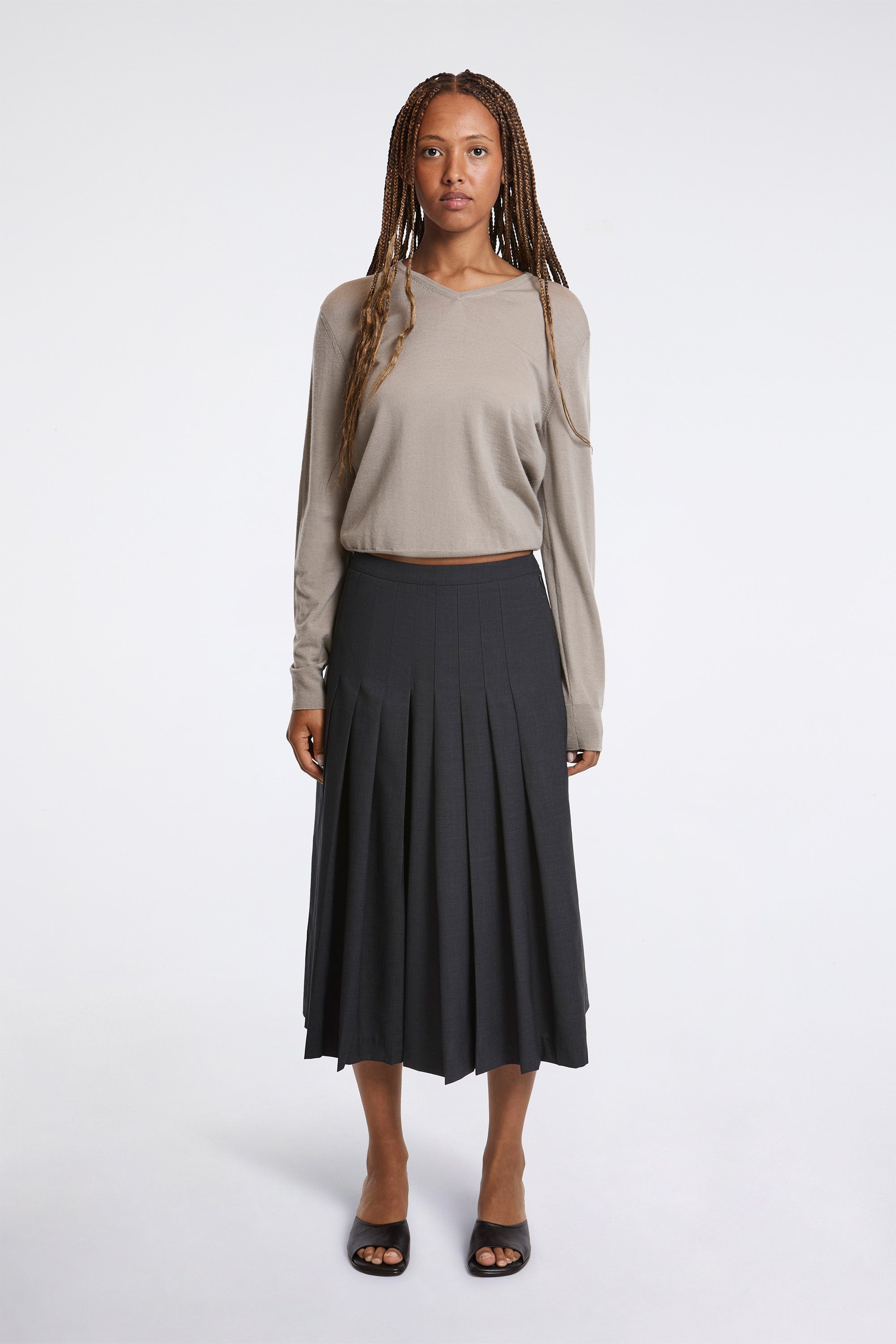 Pleated Wool Culotte Charcoal