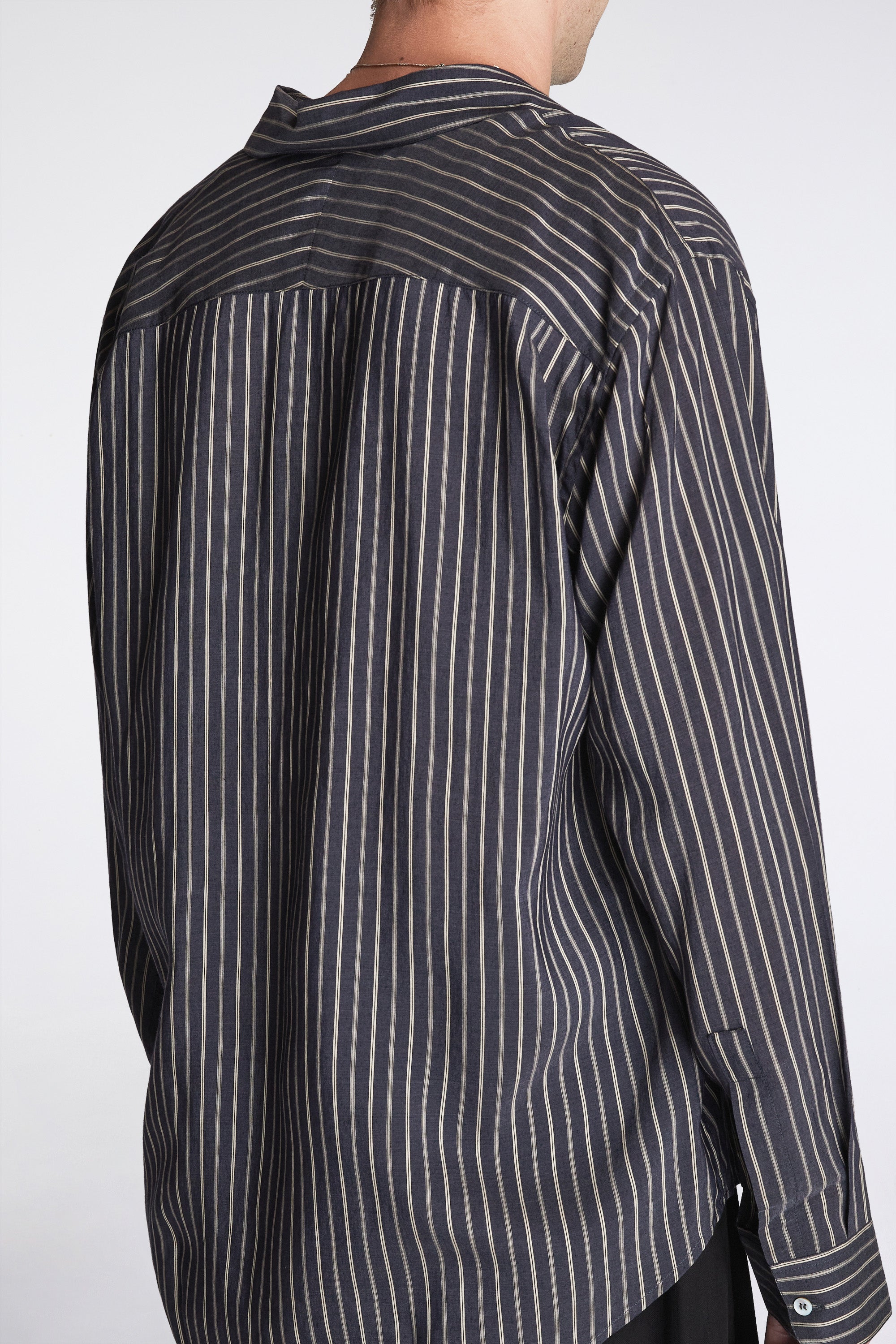 View Lyocell Silk Stripe Shirt Indigo