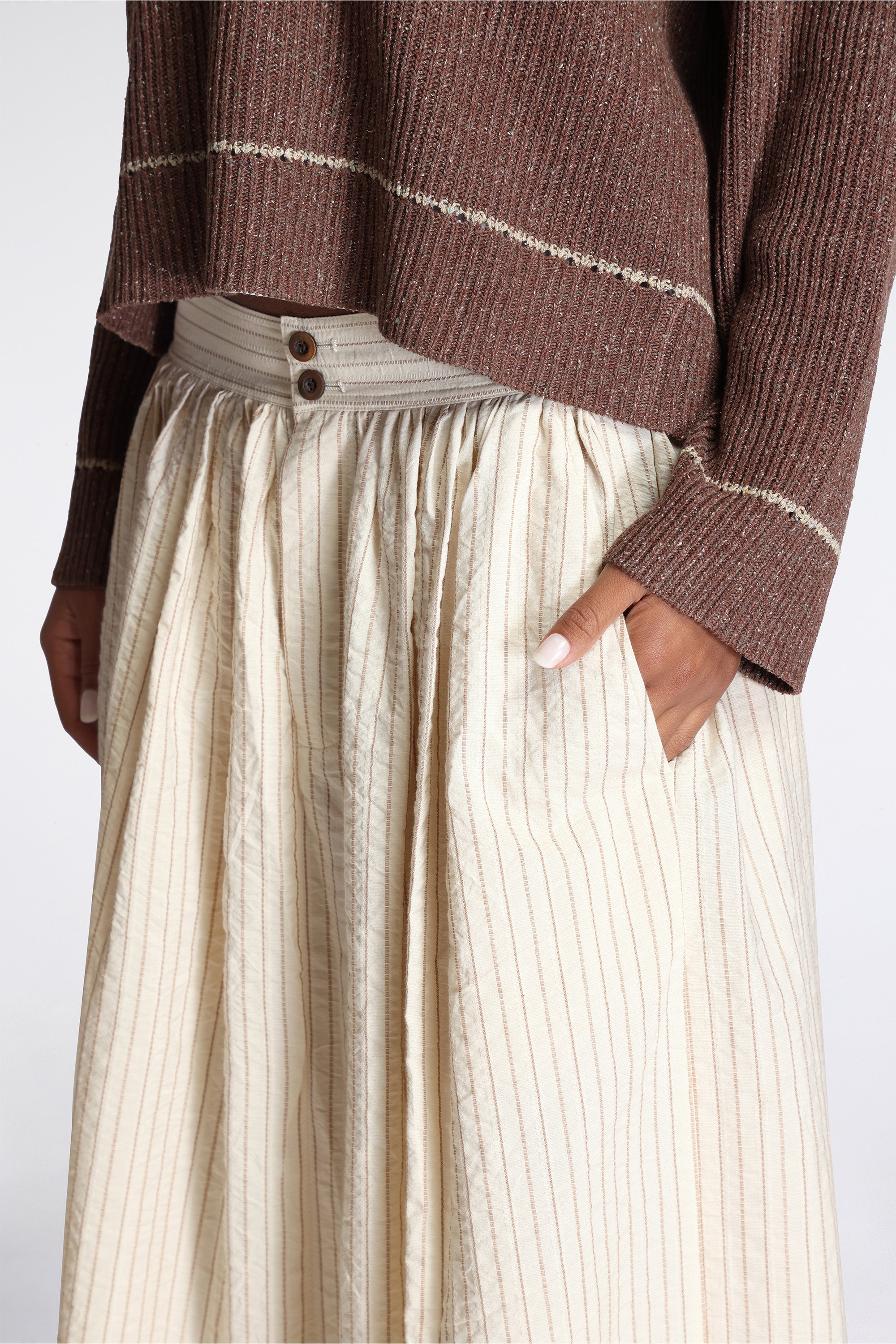 Hakama Skirt Natural/Brown Striped Cotton Shirting