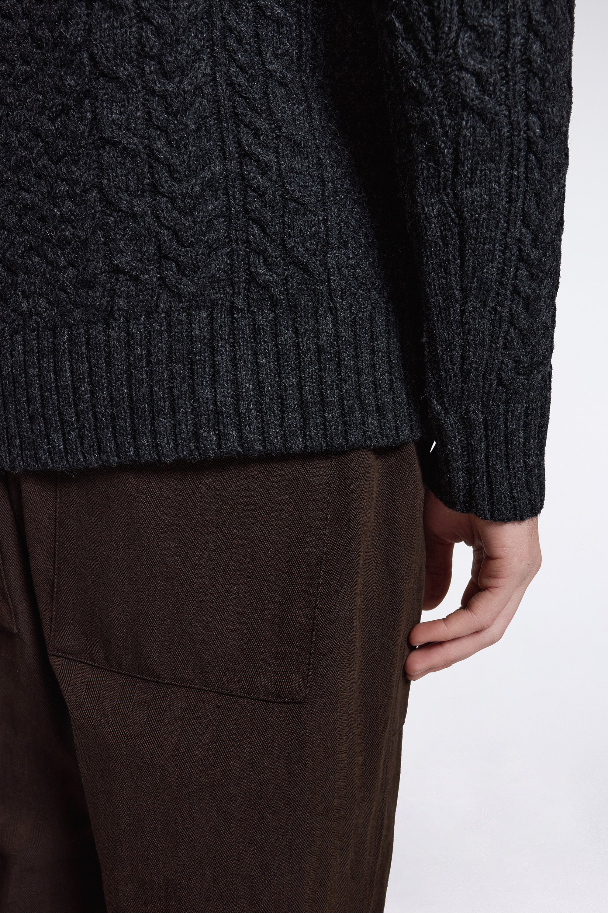 Wool Fisherman Sweater Black Heather