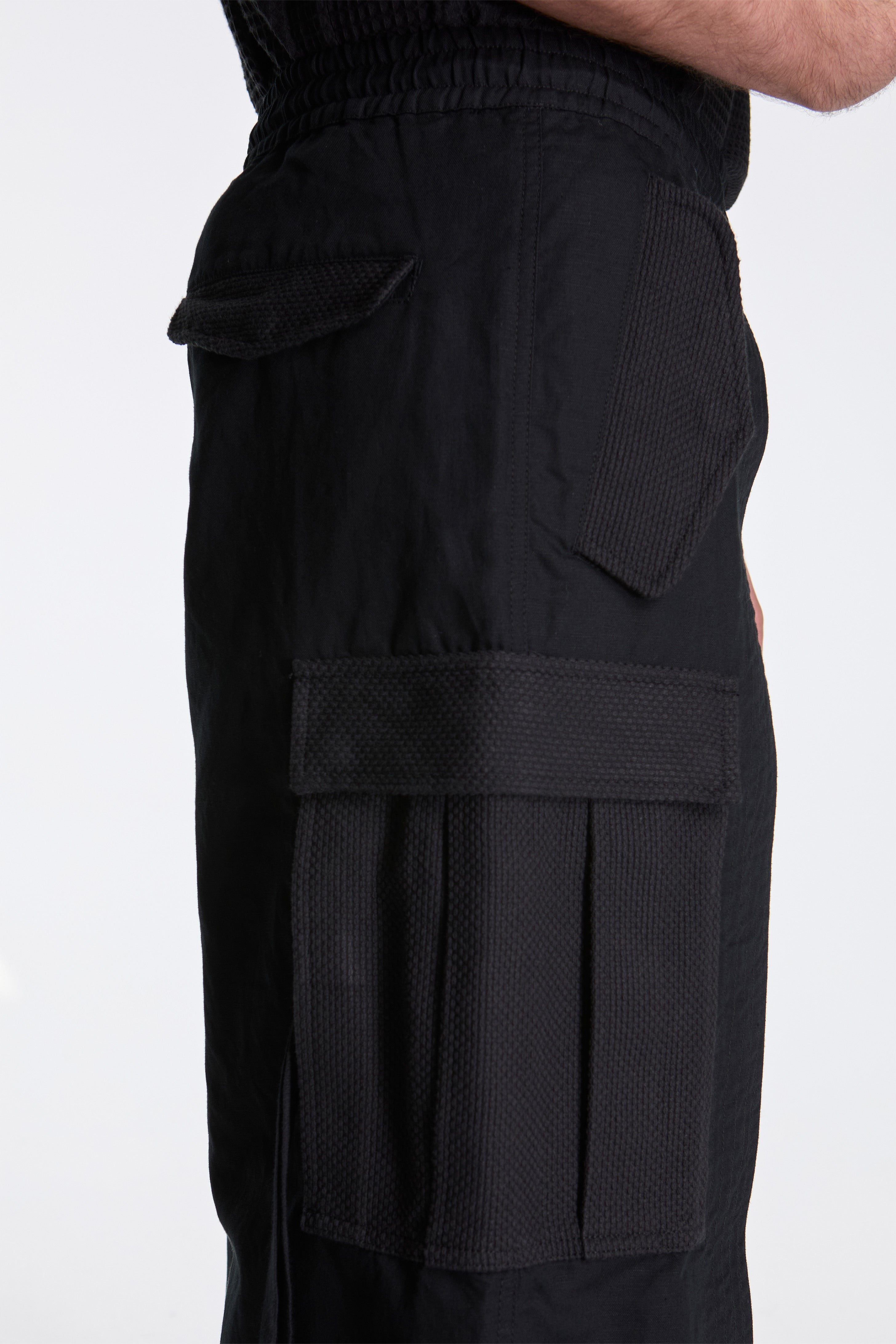 Hemp Hakama Cargo Track Pants Black
