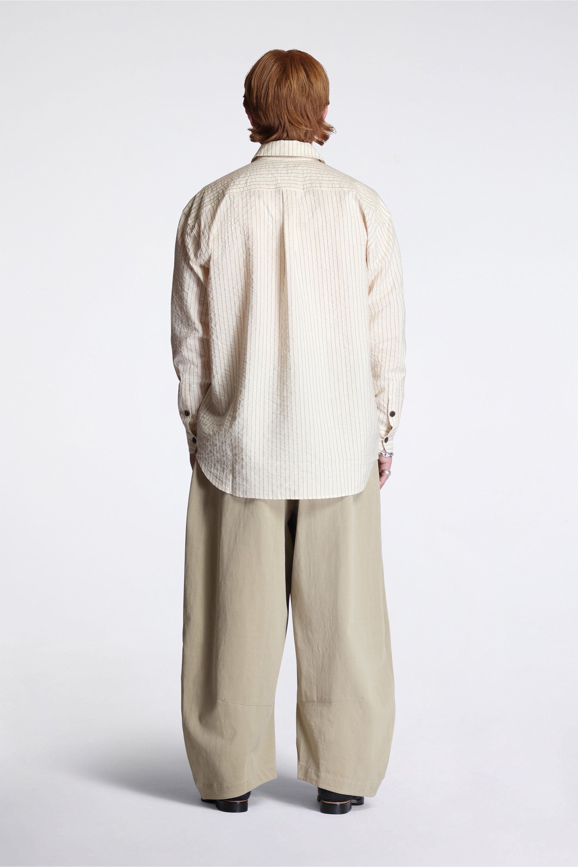 Grandpa Shirt Natural/Brown Striped Cotton Shirting