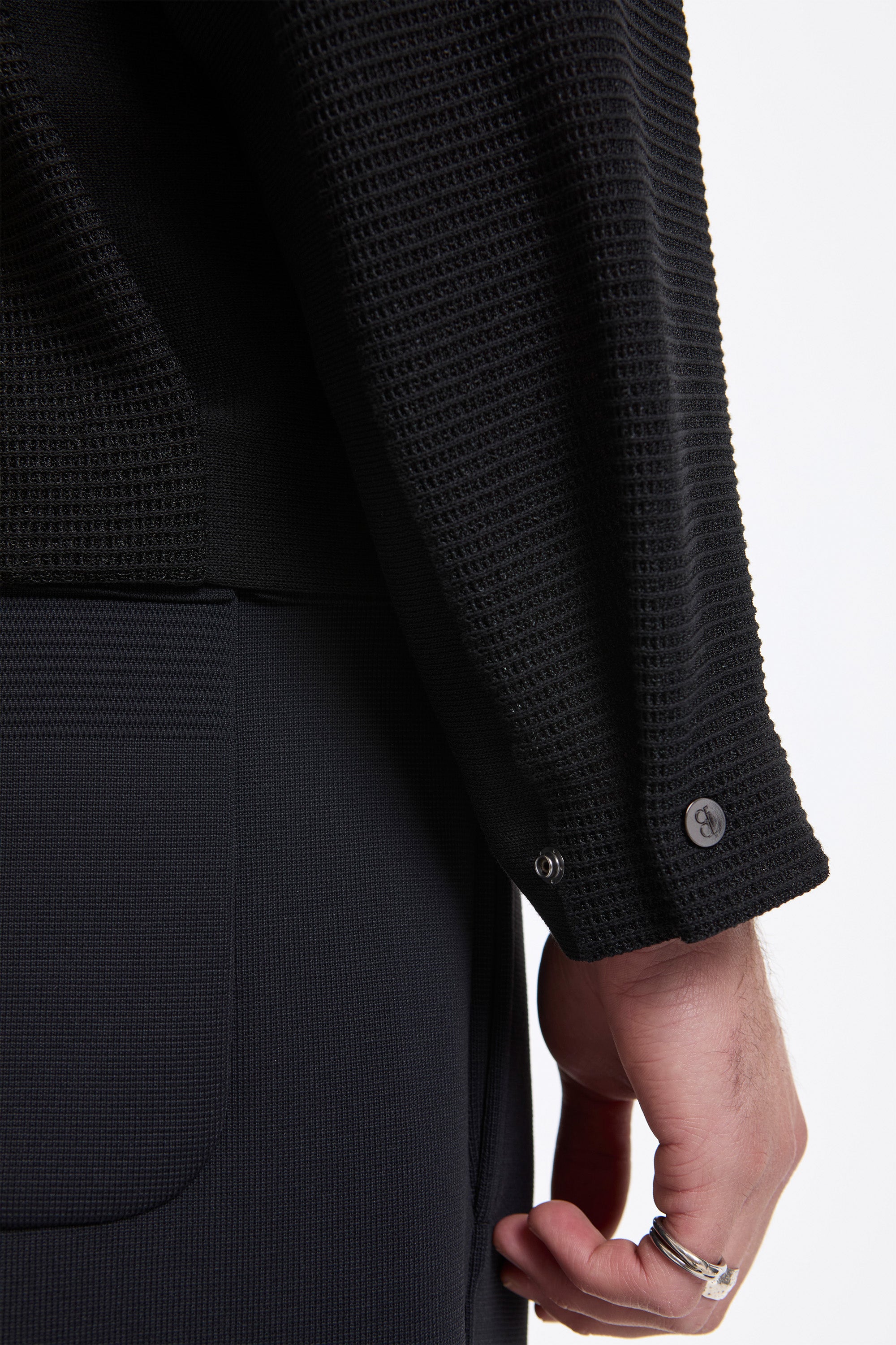 Waffle Lucent Stand Collar Zip Blouson Black