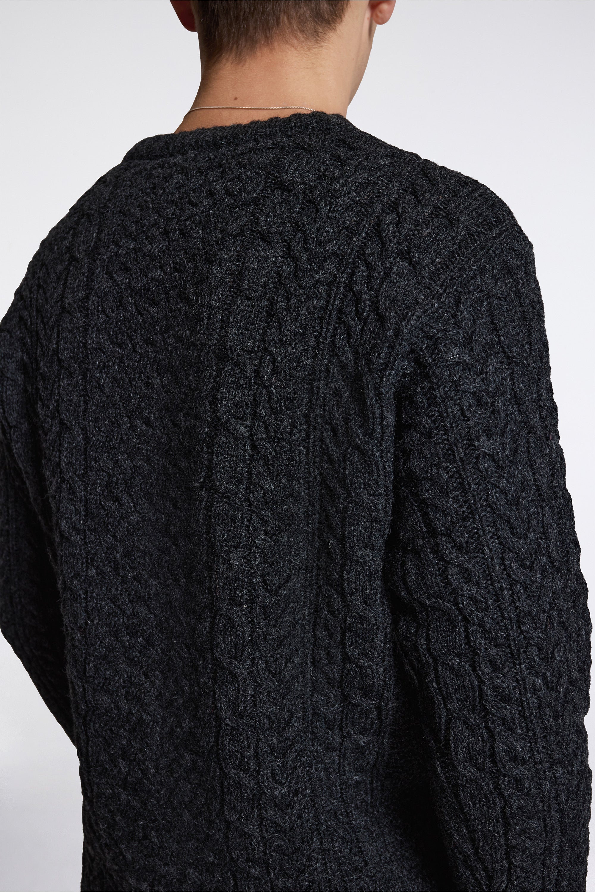 Wool Fisherman Sweater Black Heather