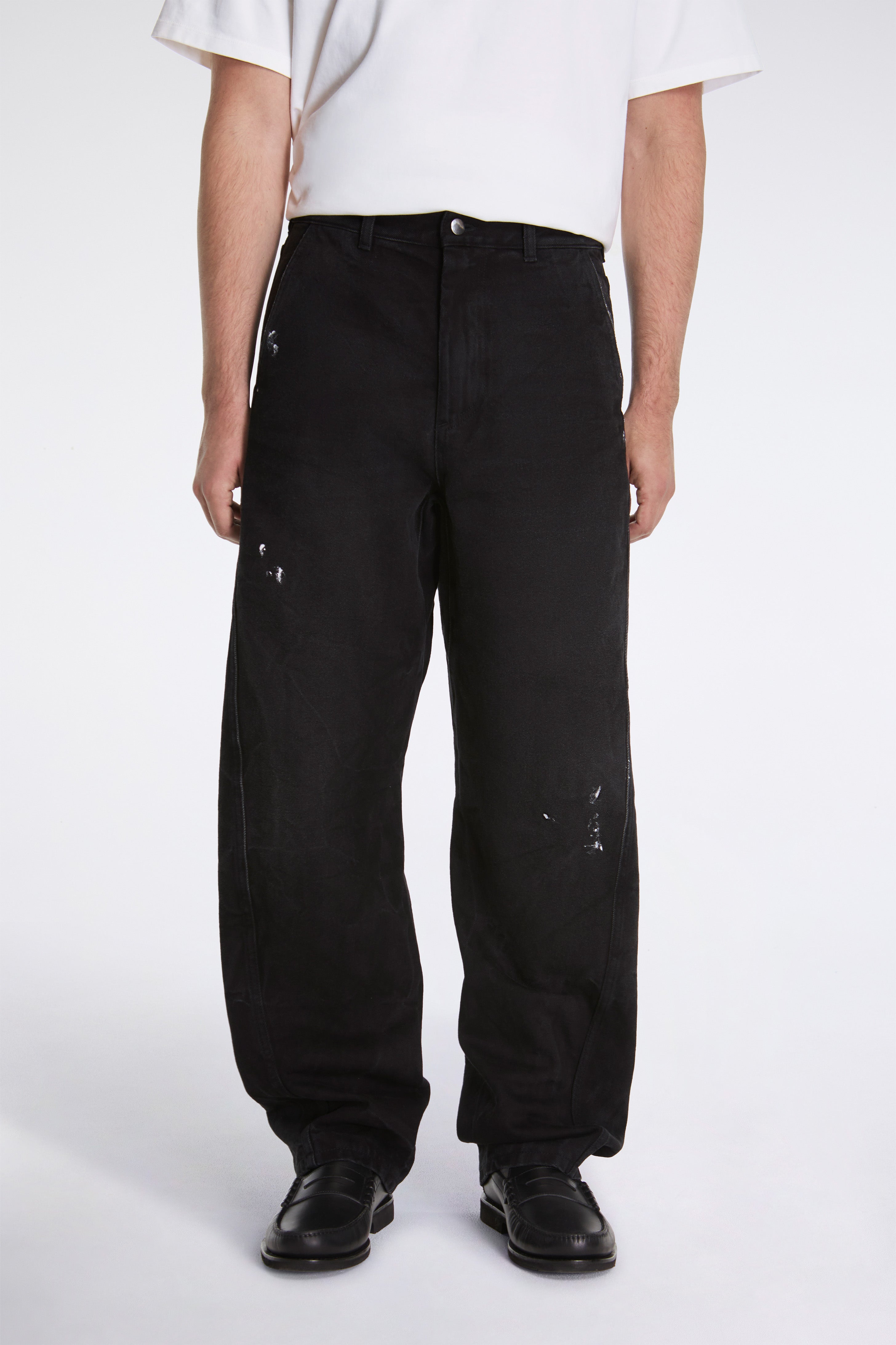 Black Twisted Denim With White Spots Black