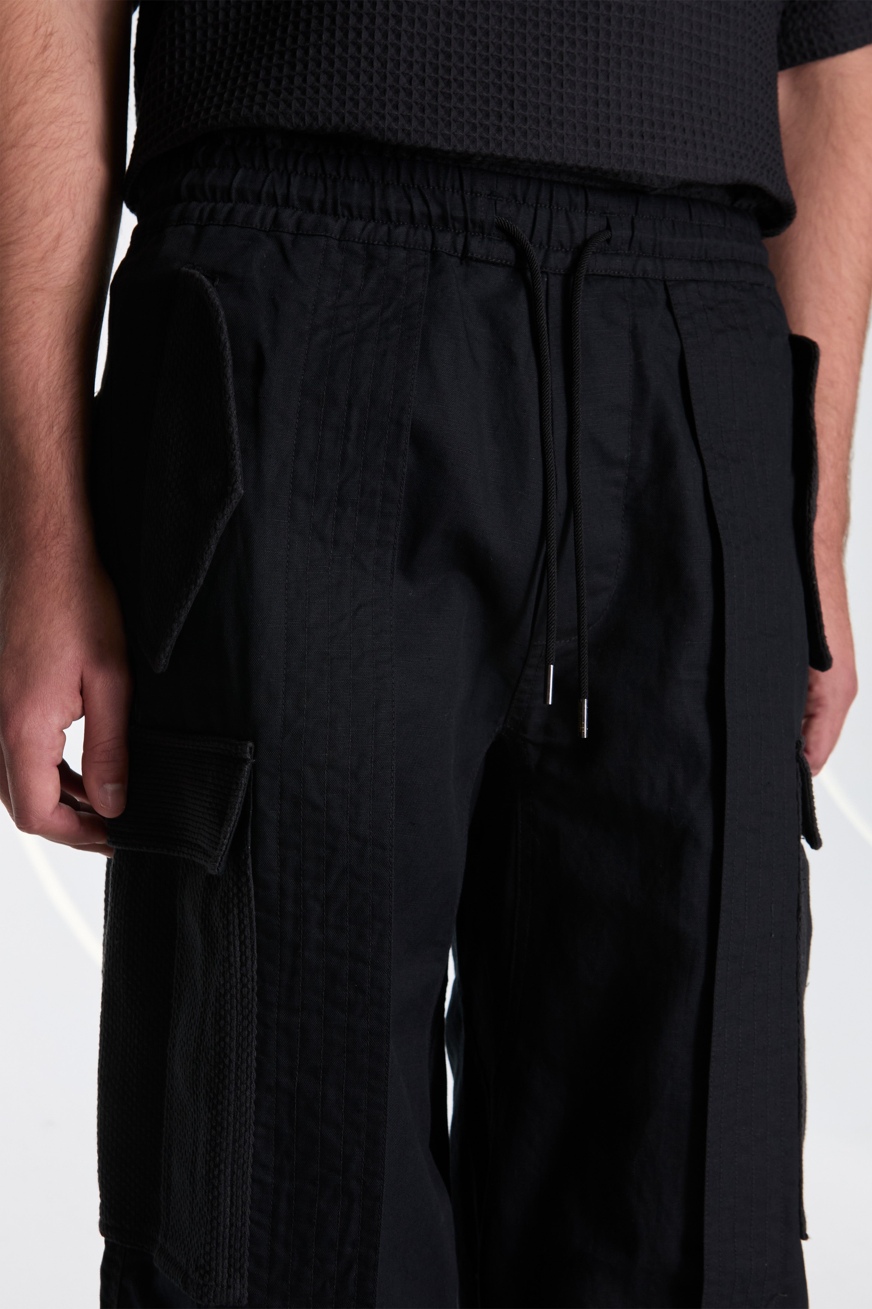 Hemp Hakama Cargo Track Pants Black