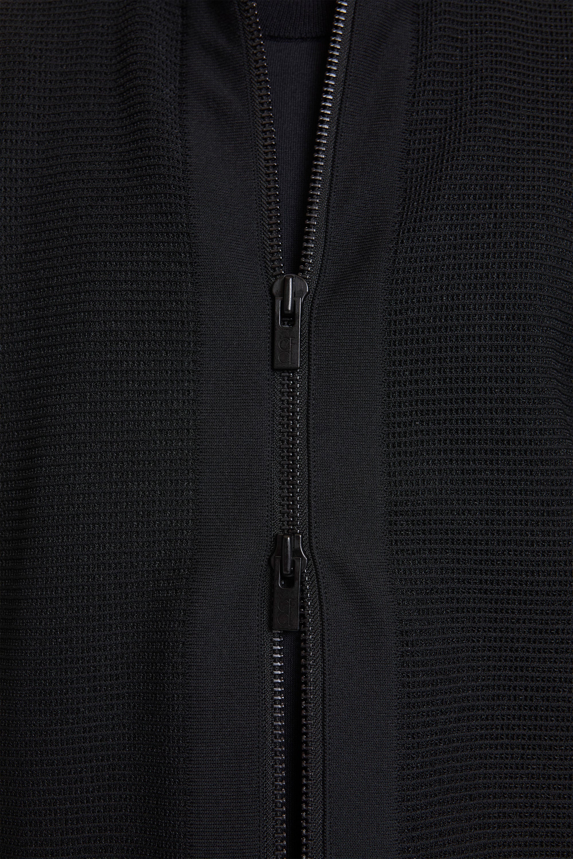 Waffle Lucent Stand Collar Zip Blouson Black