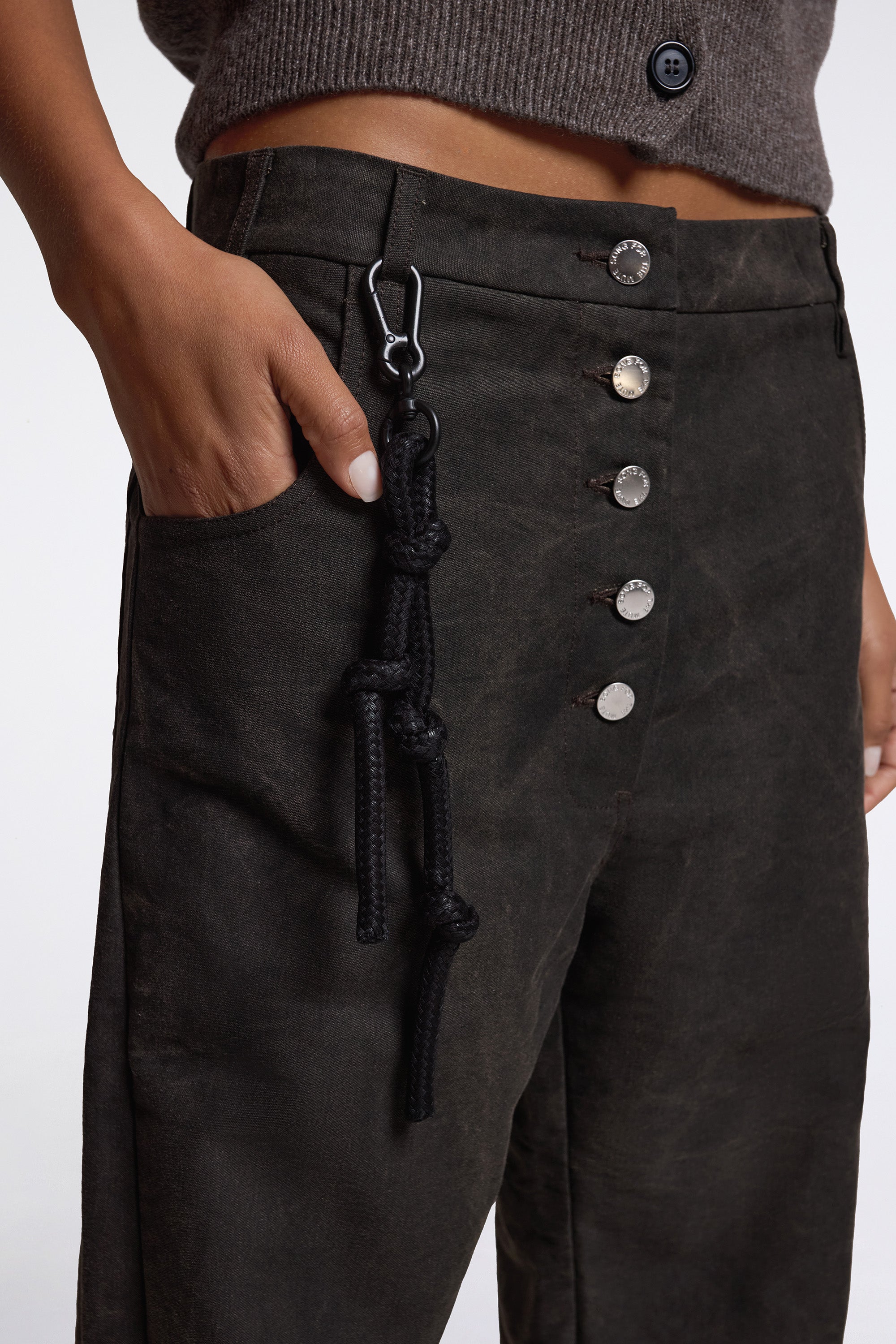 Exposed Button Pant Black