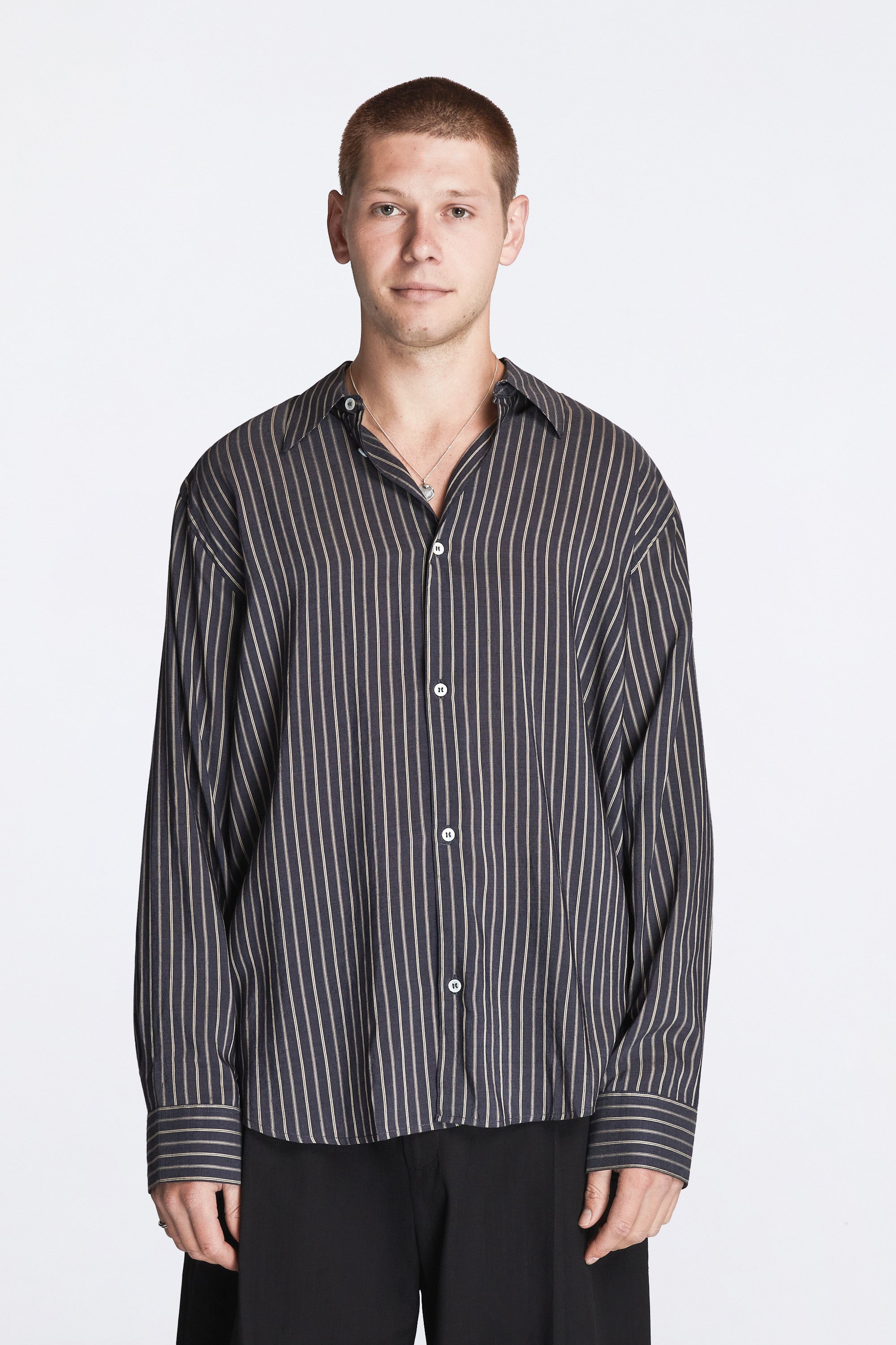 View Lyocell Silk Stripe Shirt Indigo