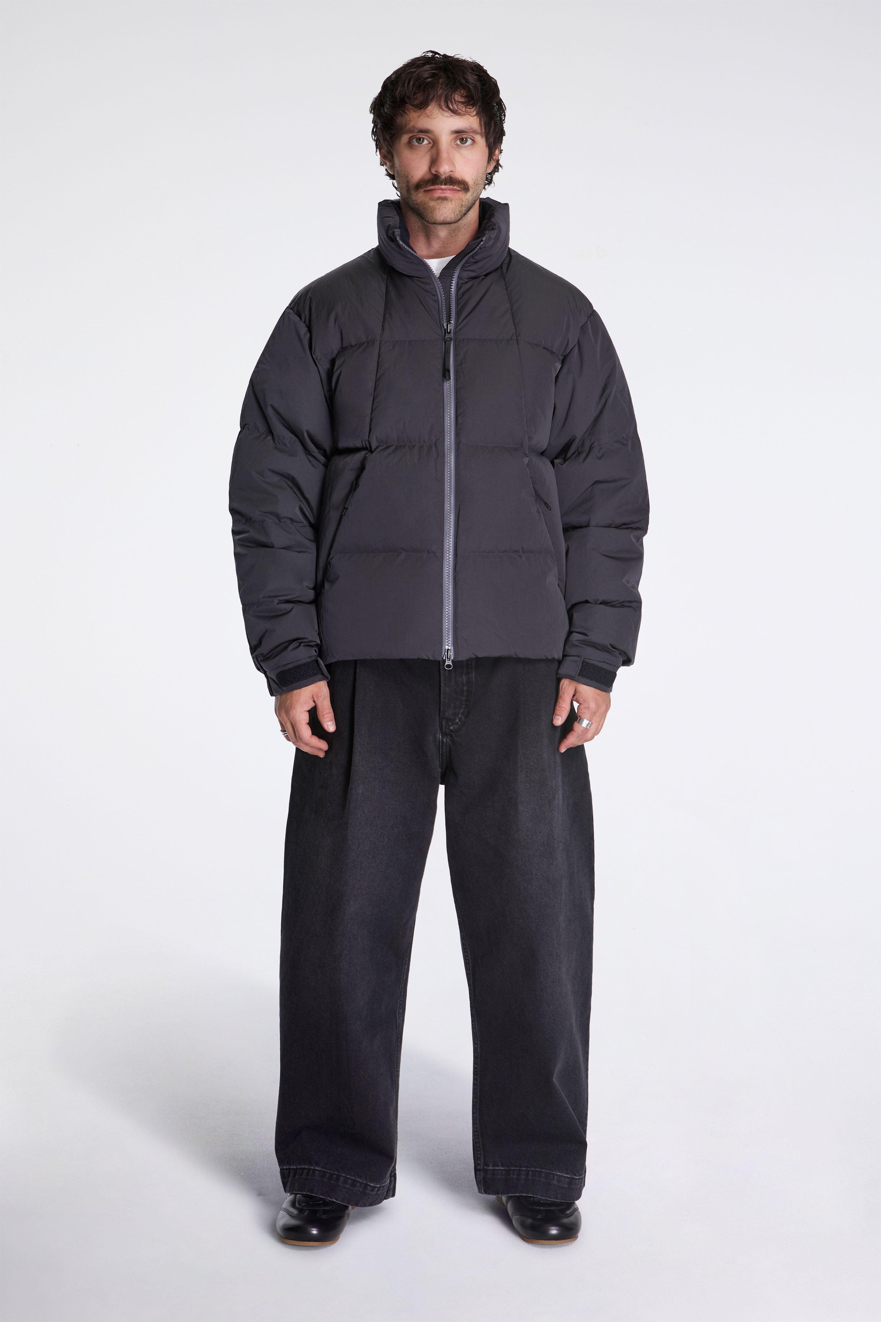 Dope Dyed Ripple Nylon Down Jacket Dark Charcoal