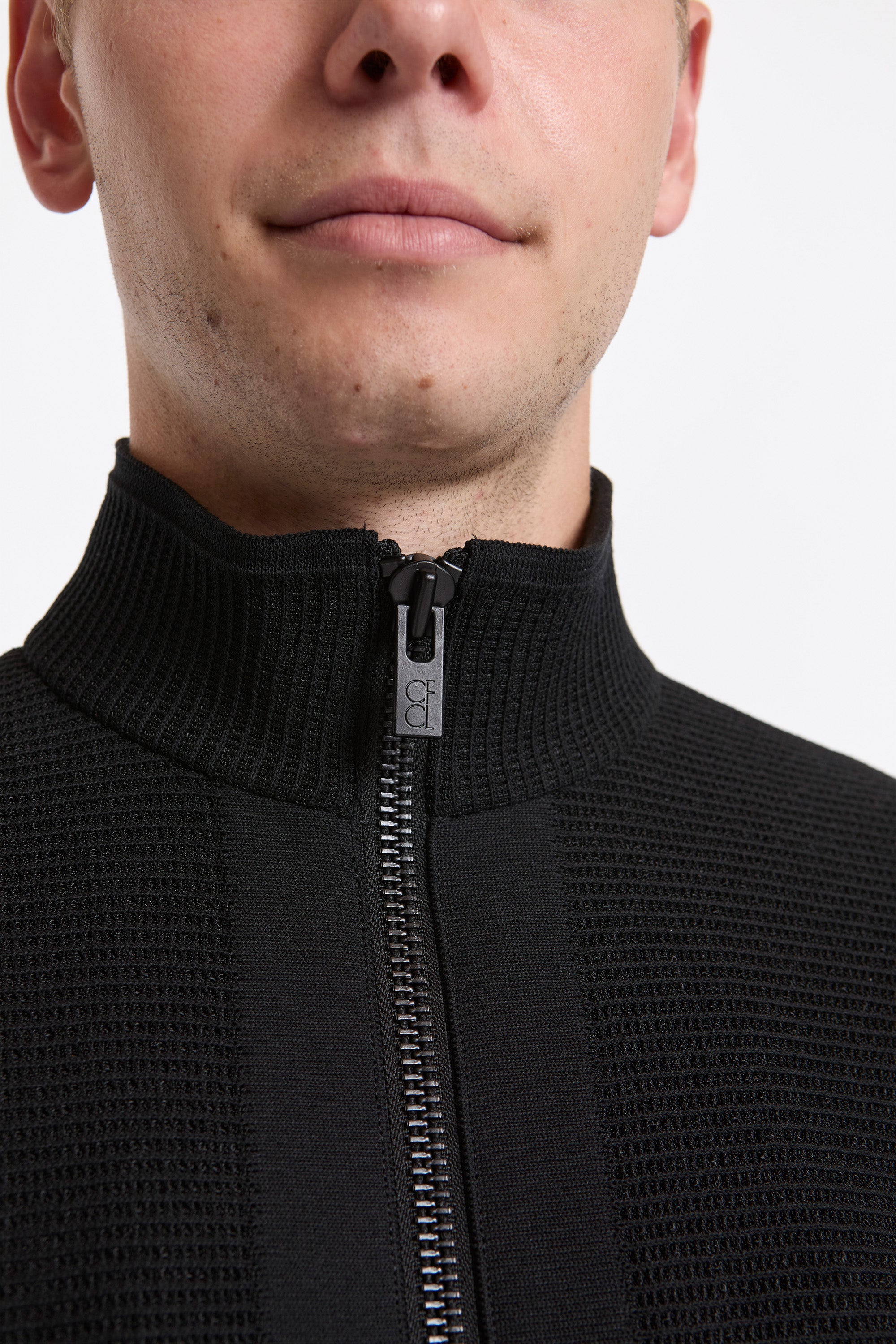 Waffle Lucent Stand Collar Zip Blouson Black