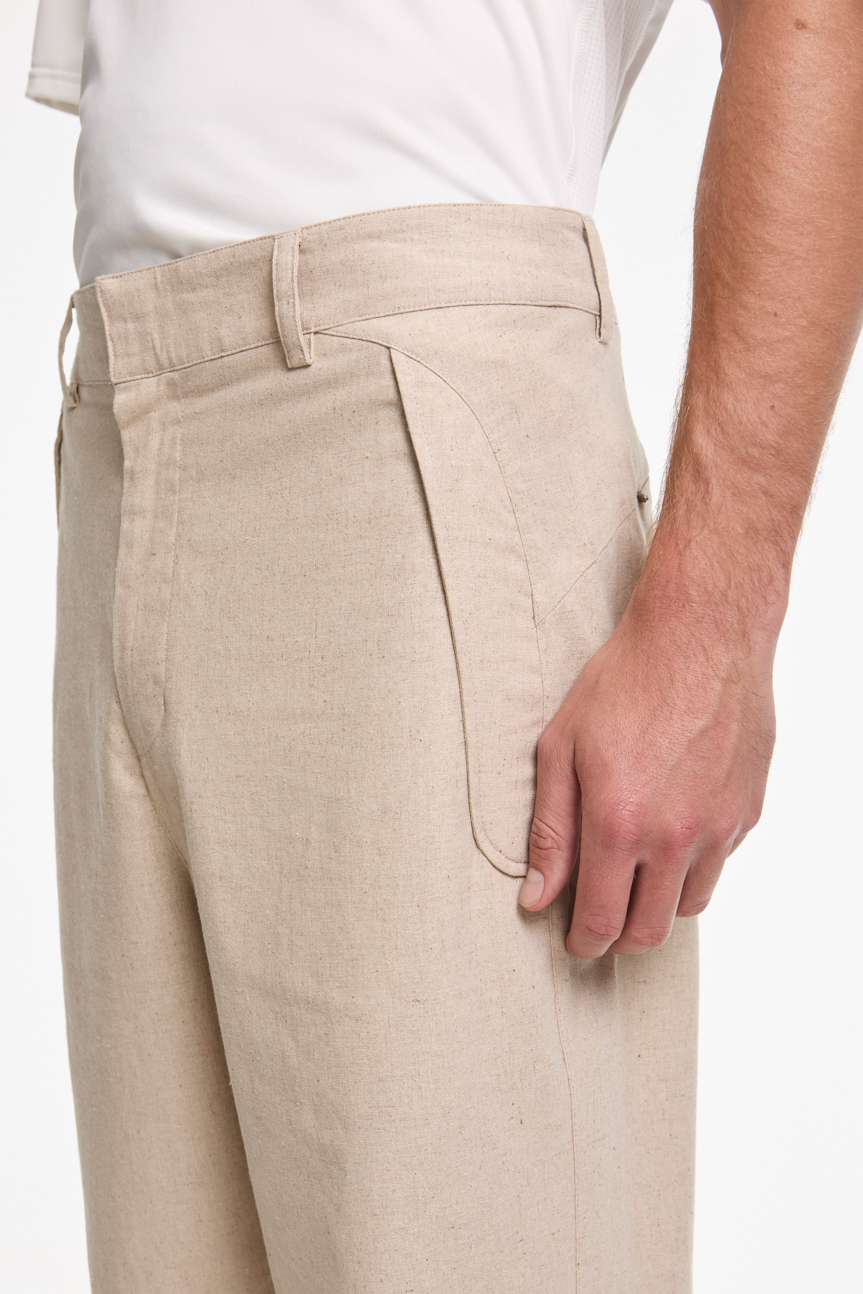 Path Linen Cotton Mixed Trouser Beige