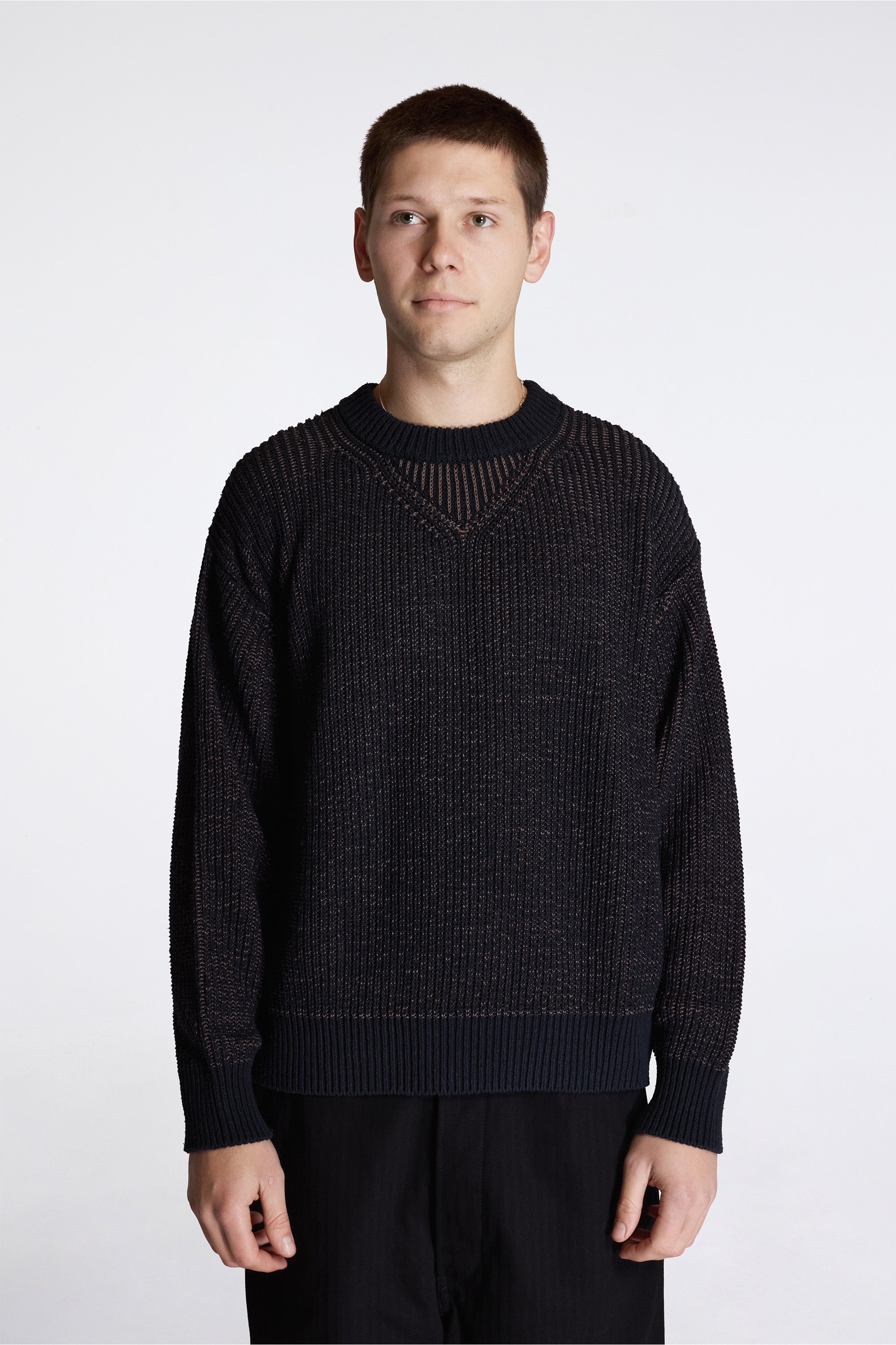 Silk Ribbed Crew Black