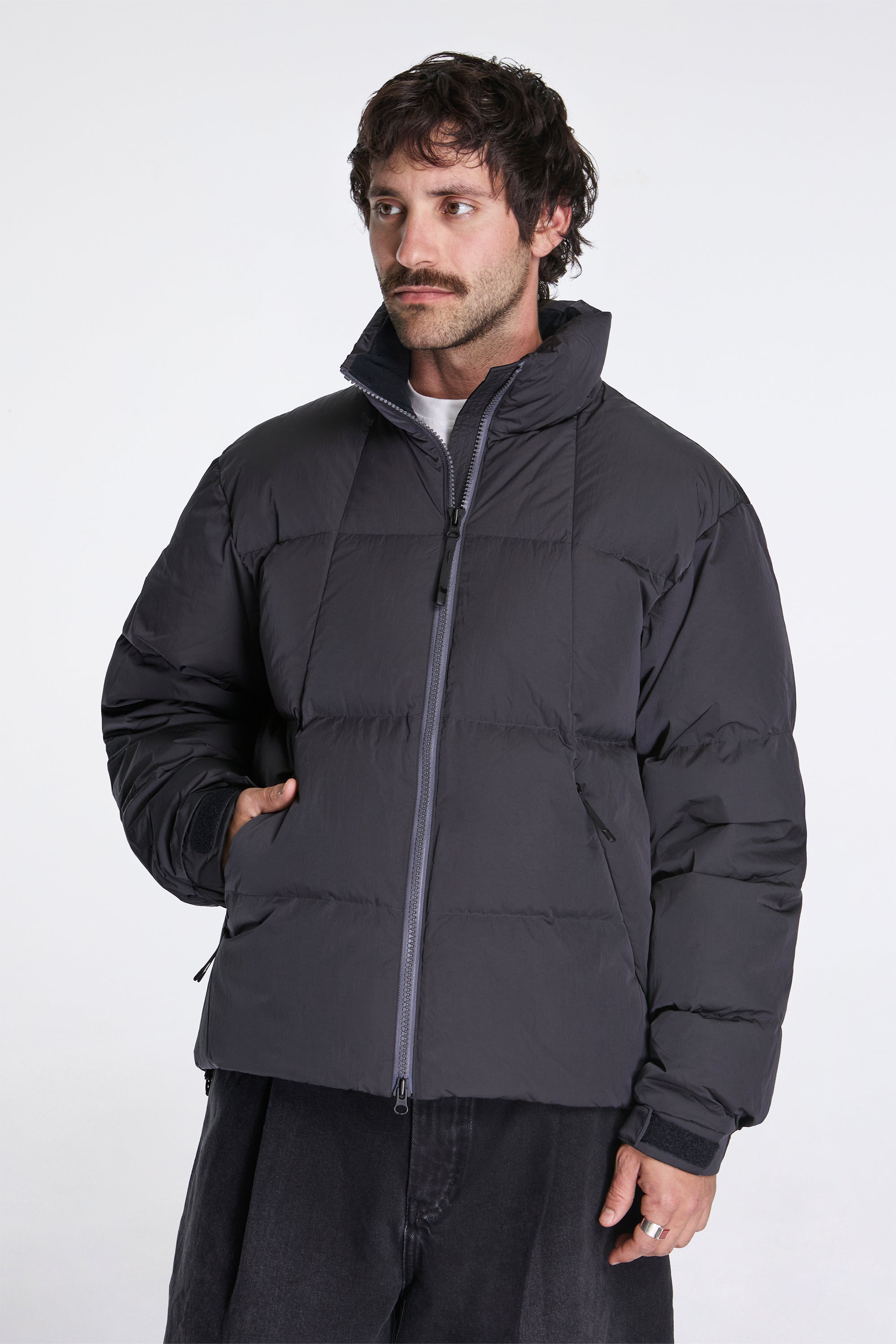 Dope Dyed Ripple Nylon Down Jacket Dark Charcoal