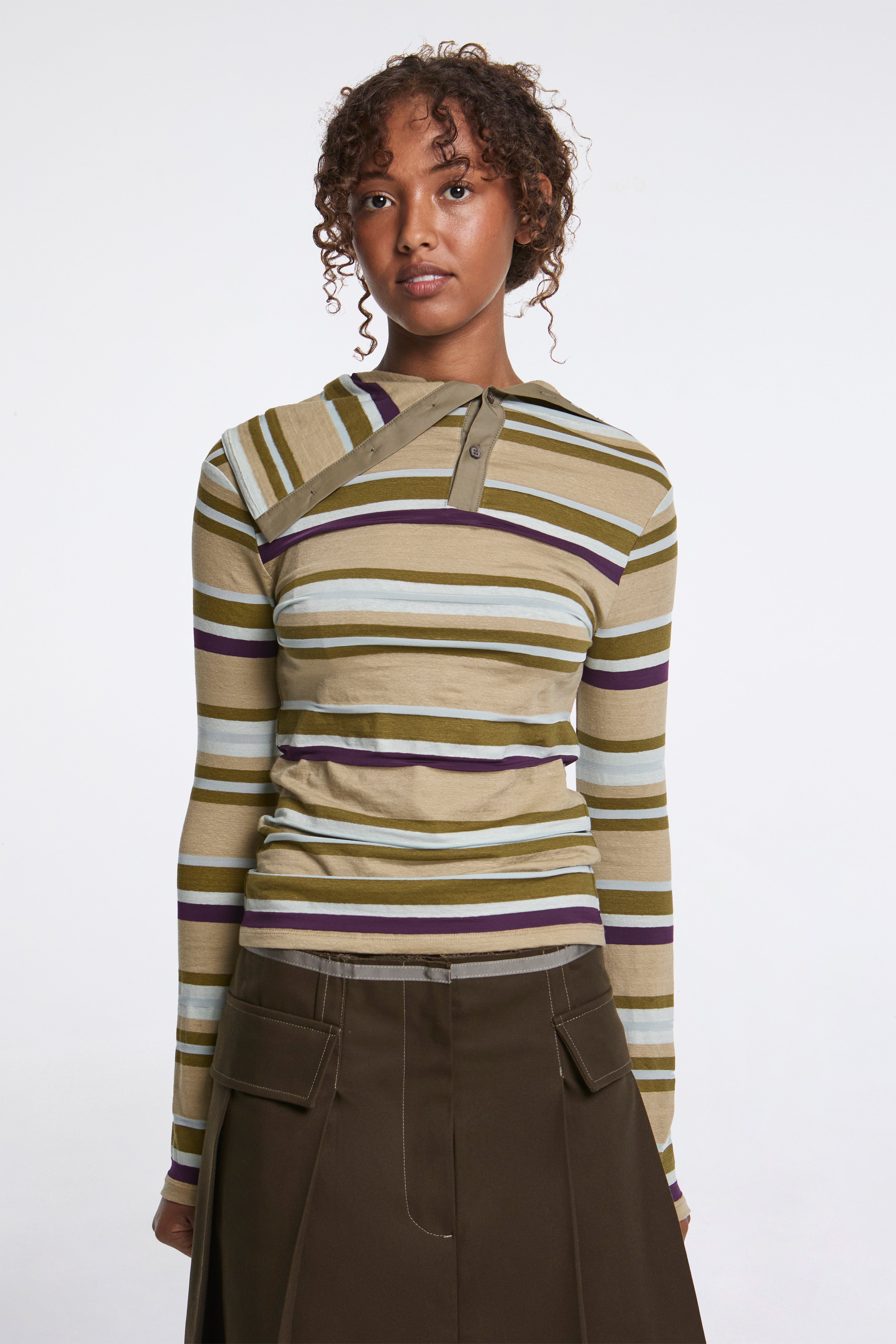 Sailor Collar Jersey Top Stripe