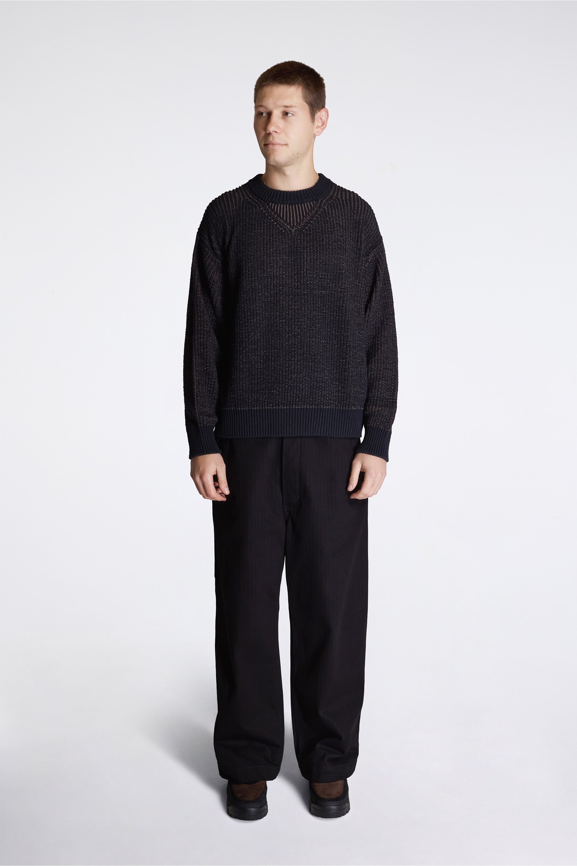 Silk Ribbed Crew Black