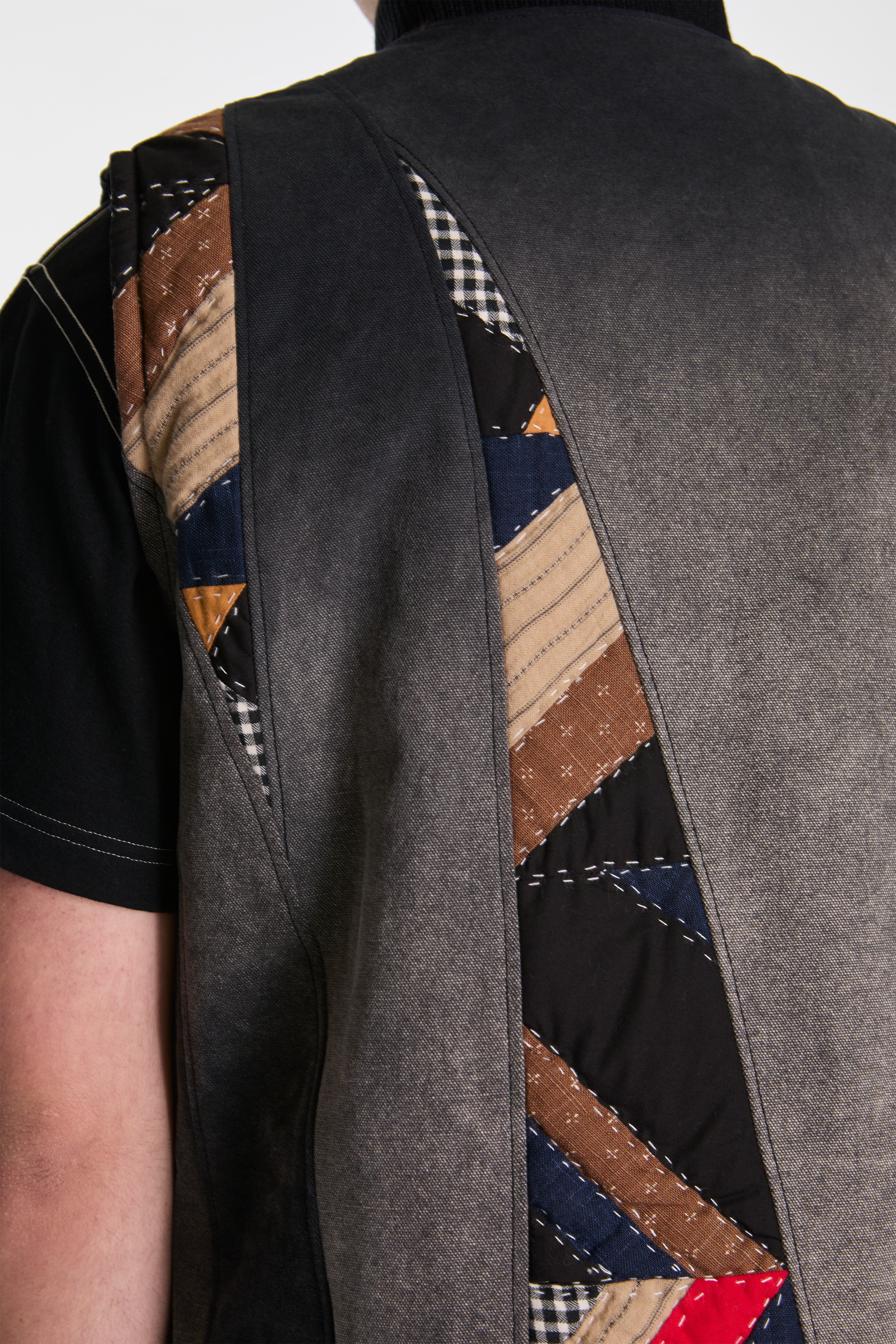 Vintage-Effect Quilt Vest Black