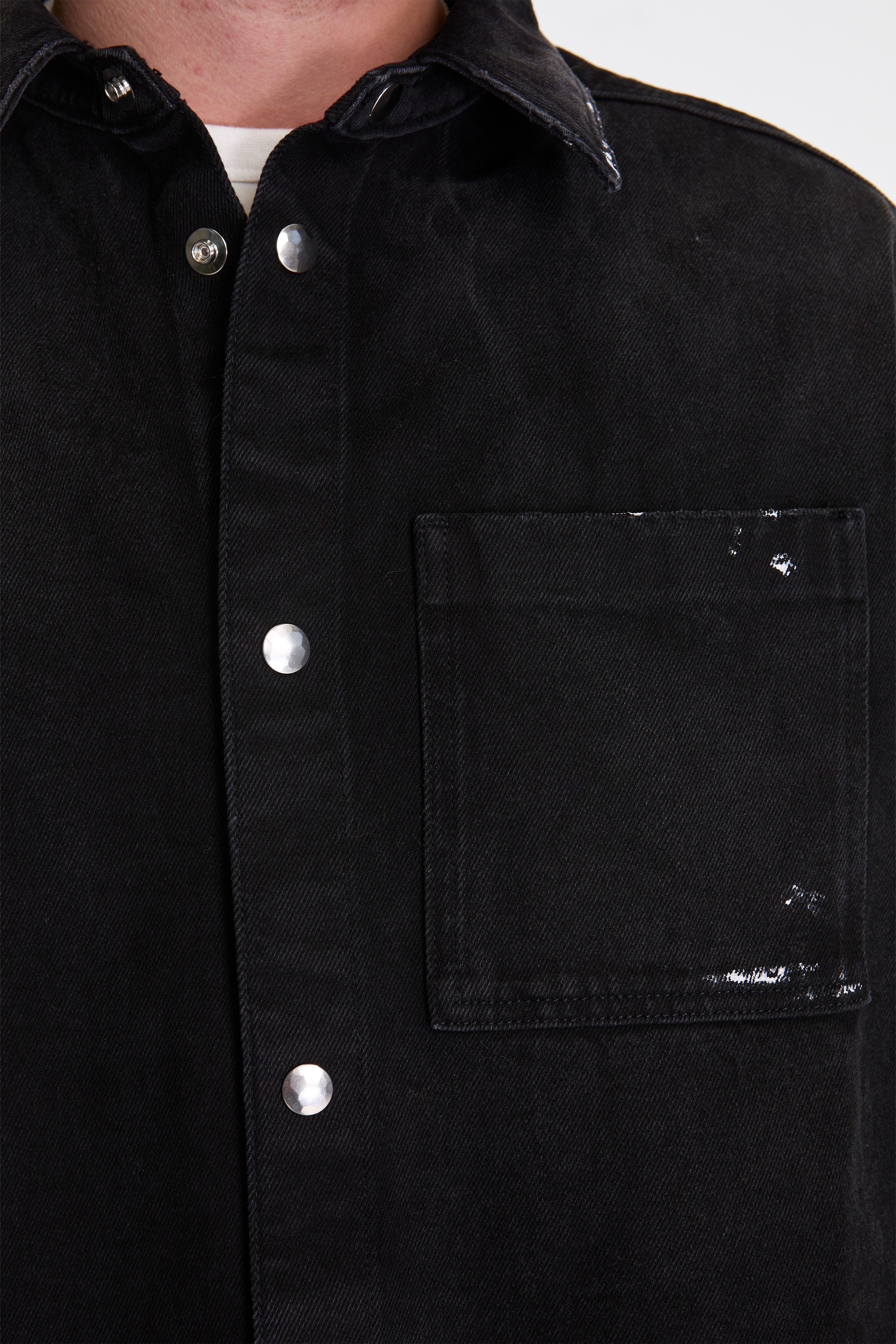 Black Denim Shirt With White Spots Black