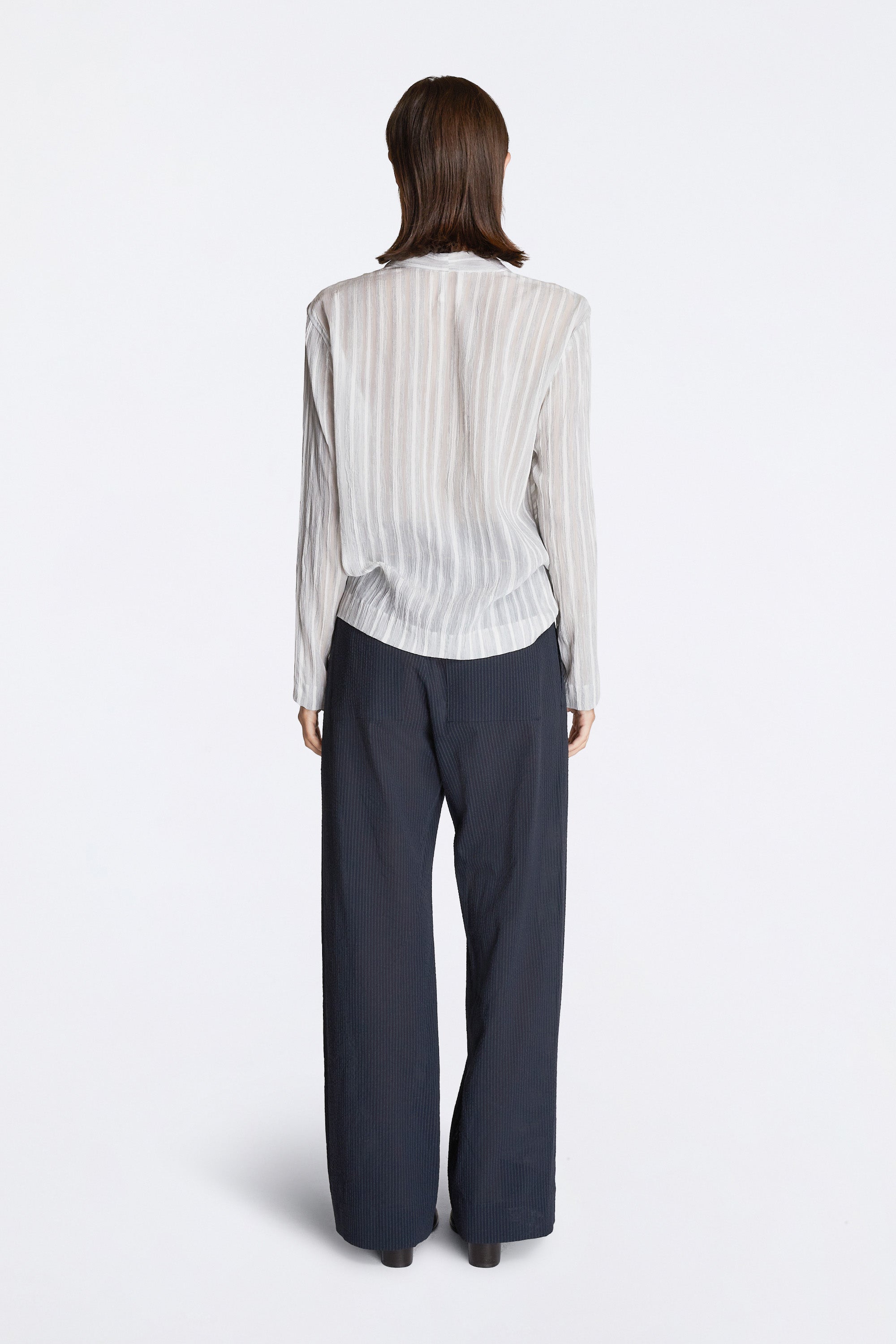 Nam Ou River Trip Pants Silk Seer Sucker Striped Lao Navy
