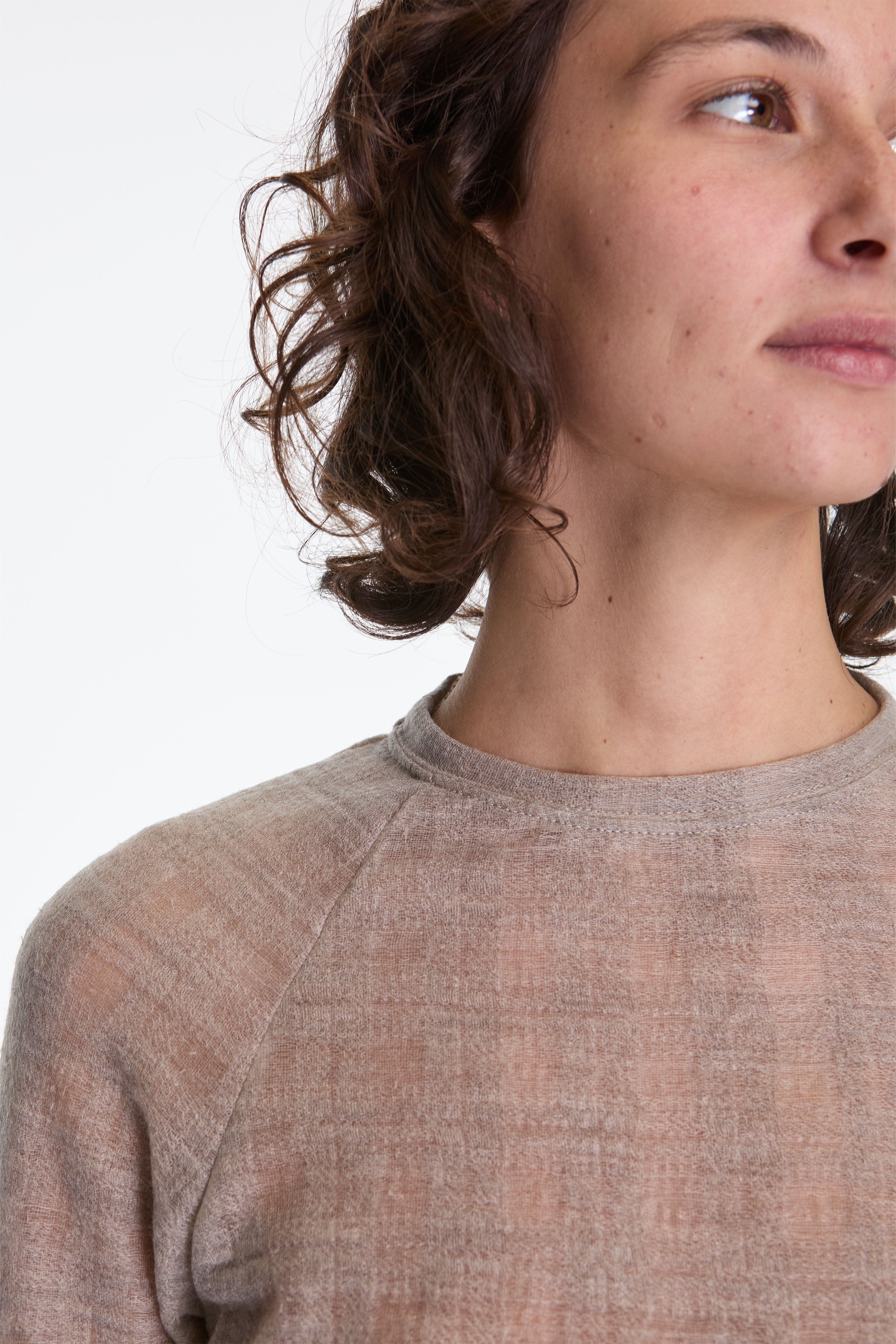 Raglan Ls Tee Beige Gauze Check