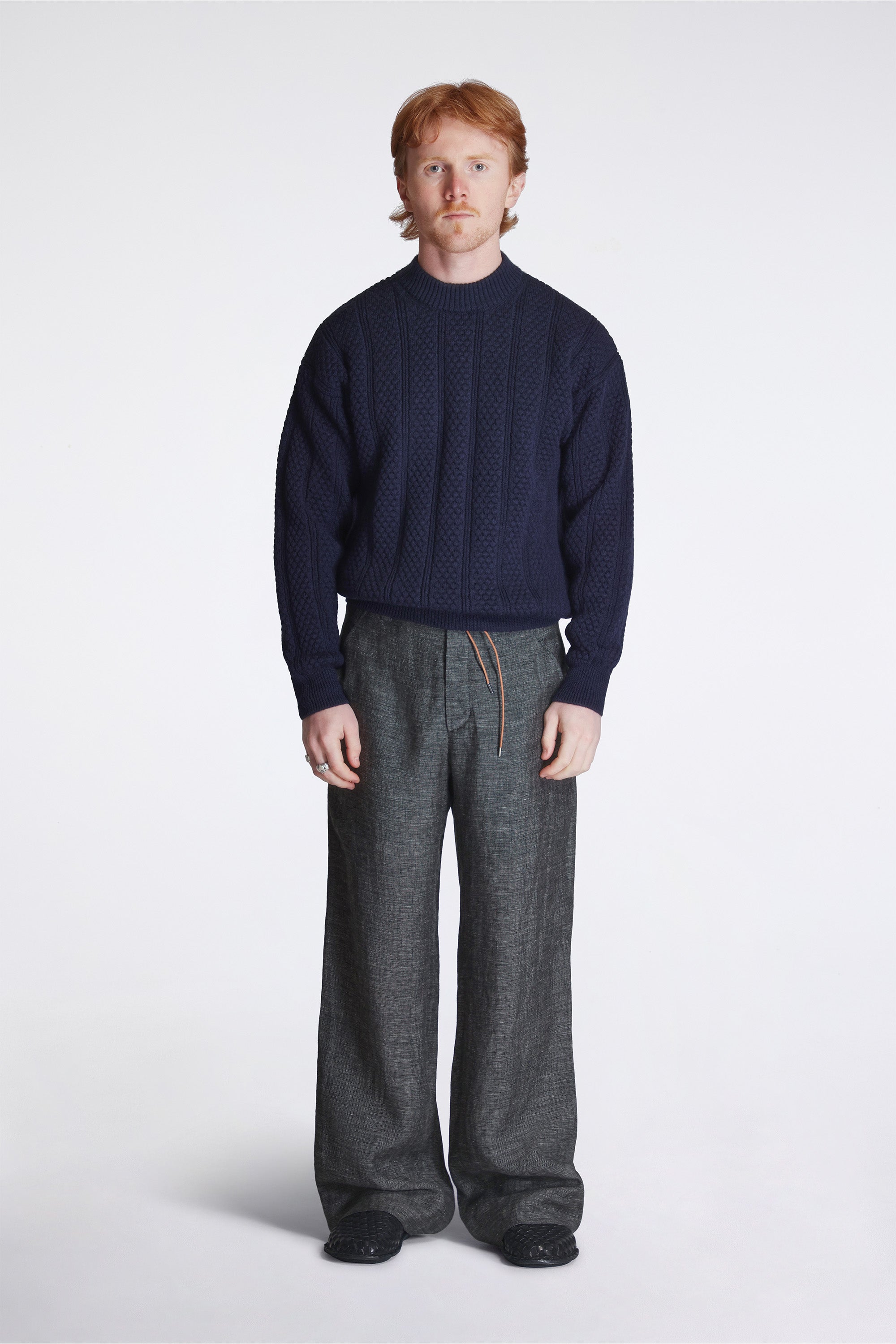 Hirtshals Bubble Rib knit Crewneck Dark Navy