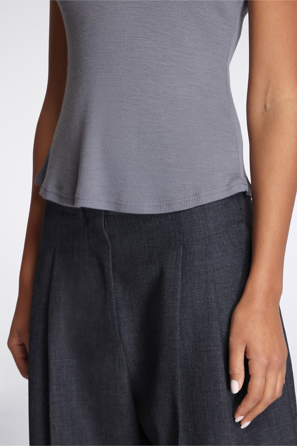 Drop Shoulder Tank Lead Grey Rib