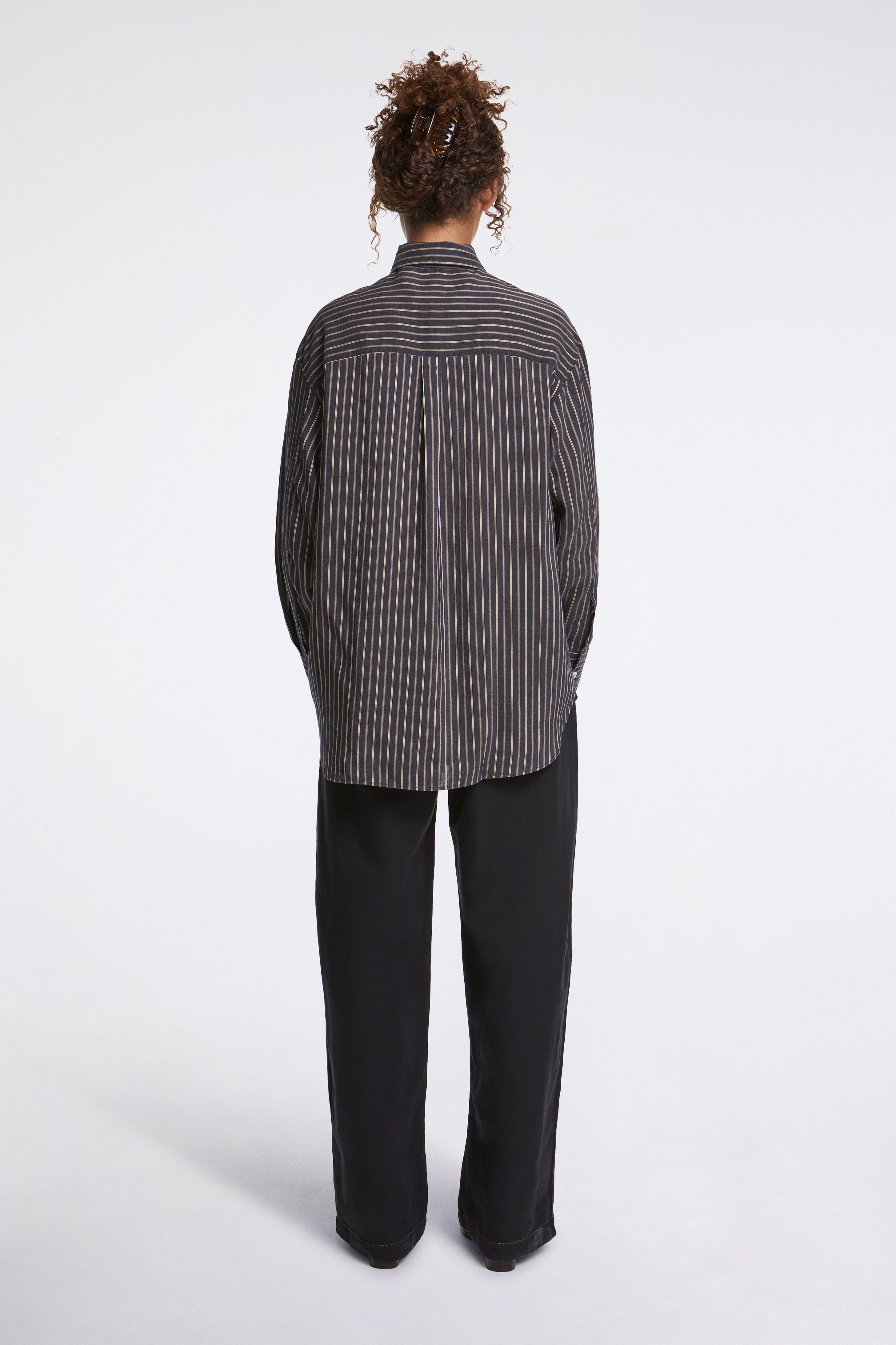 Rouen Lyocell Silk Stripe Shirt Indigo