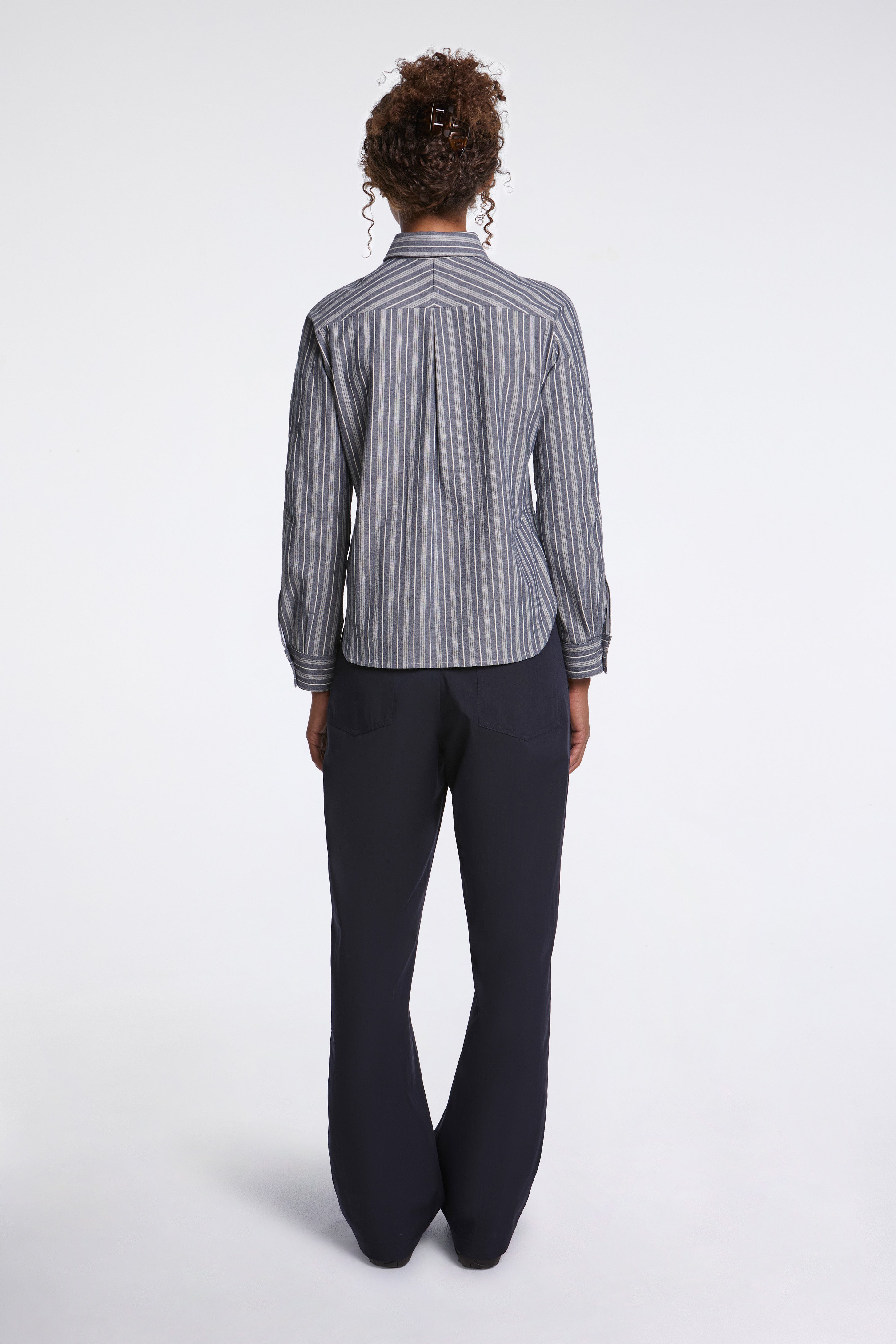 Ruched Placket Shirt Indigo Stripe