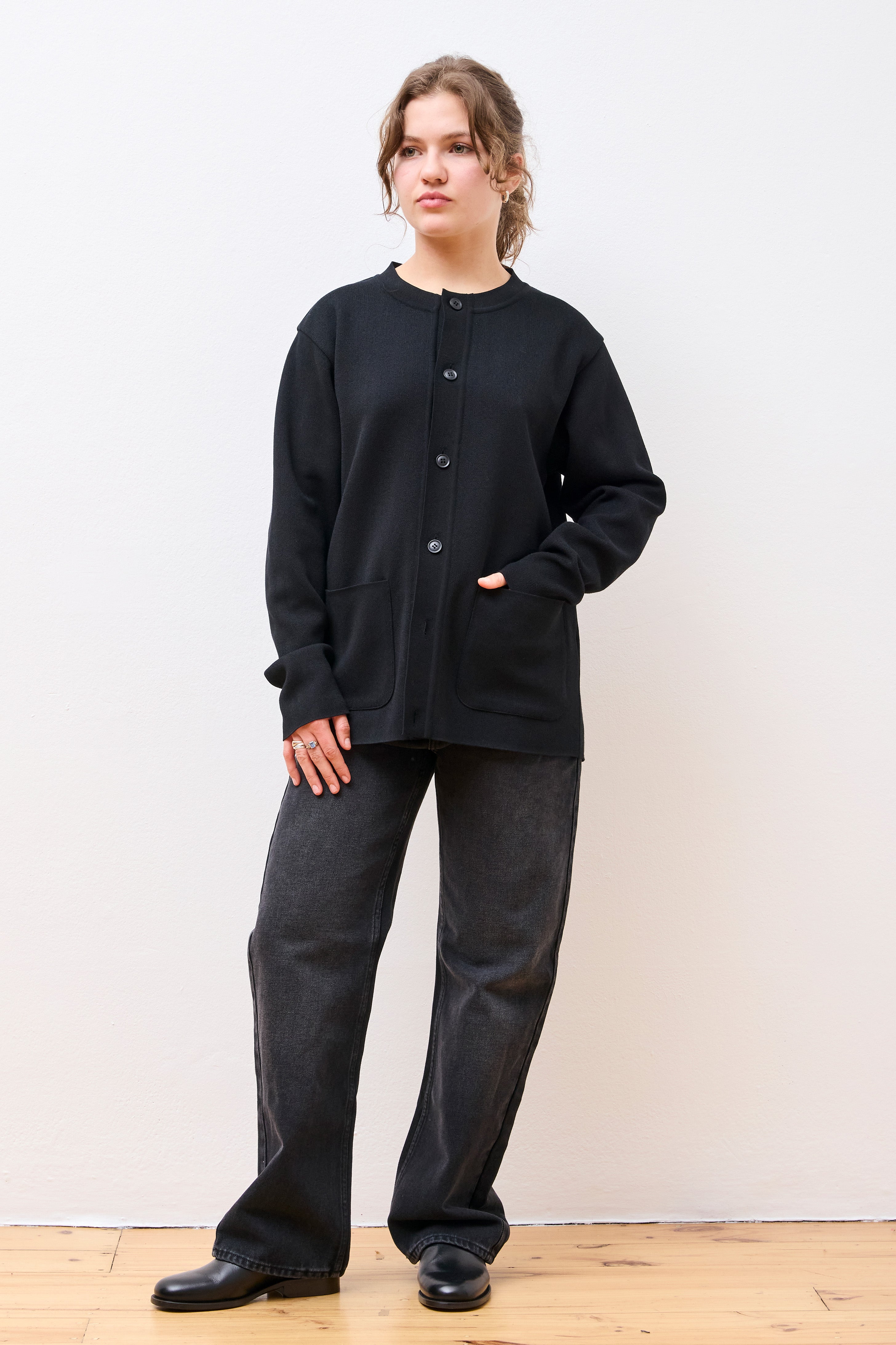 Co/Pe Knit Cardigan Black