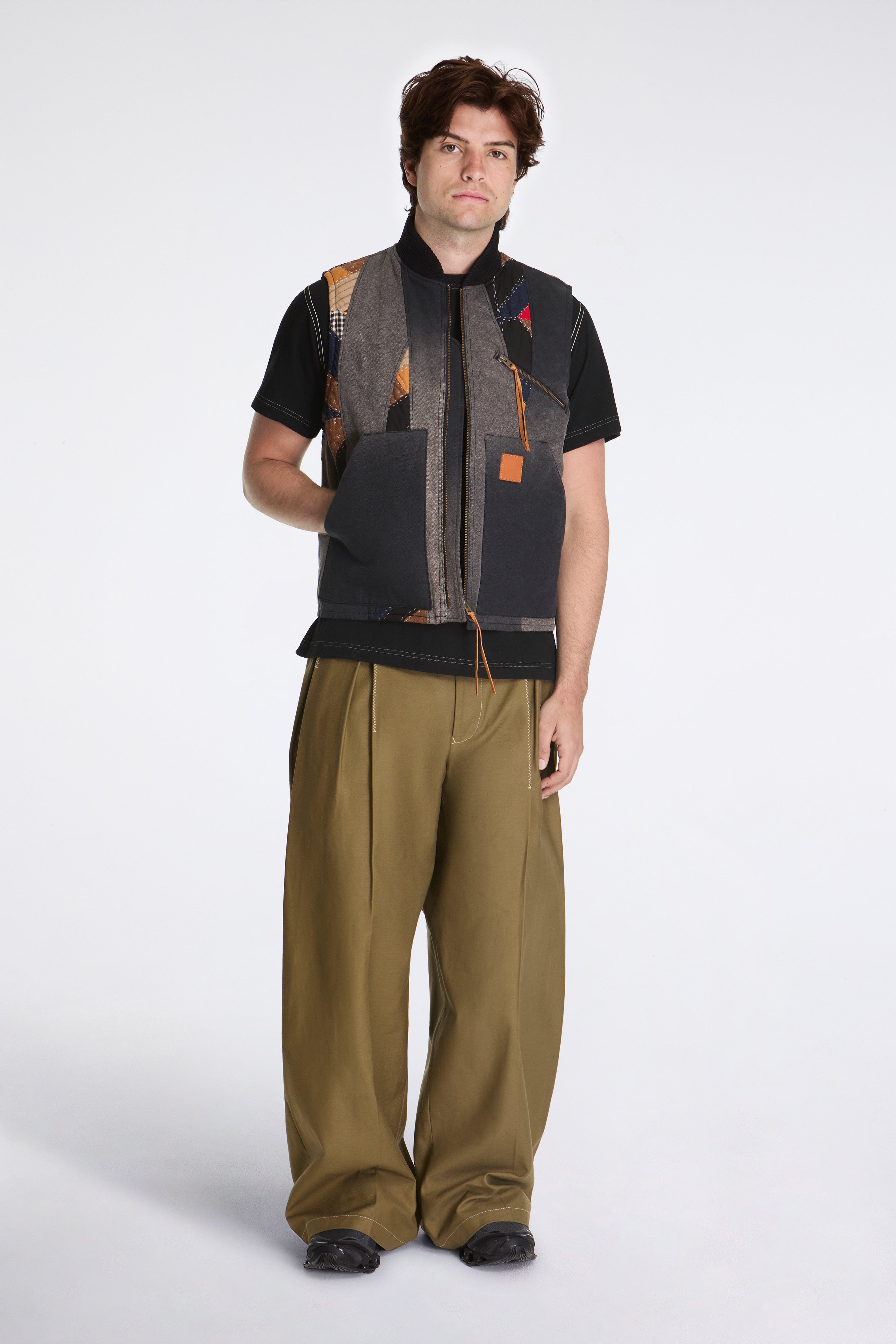 Vintage-Effect Quilt Vest Black