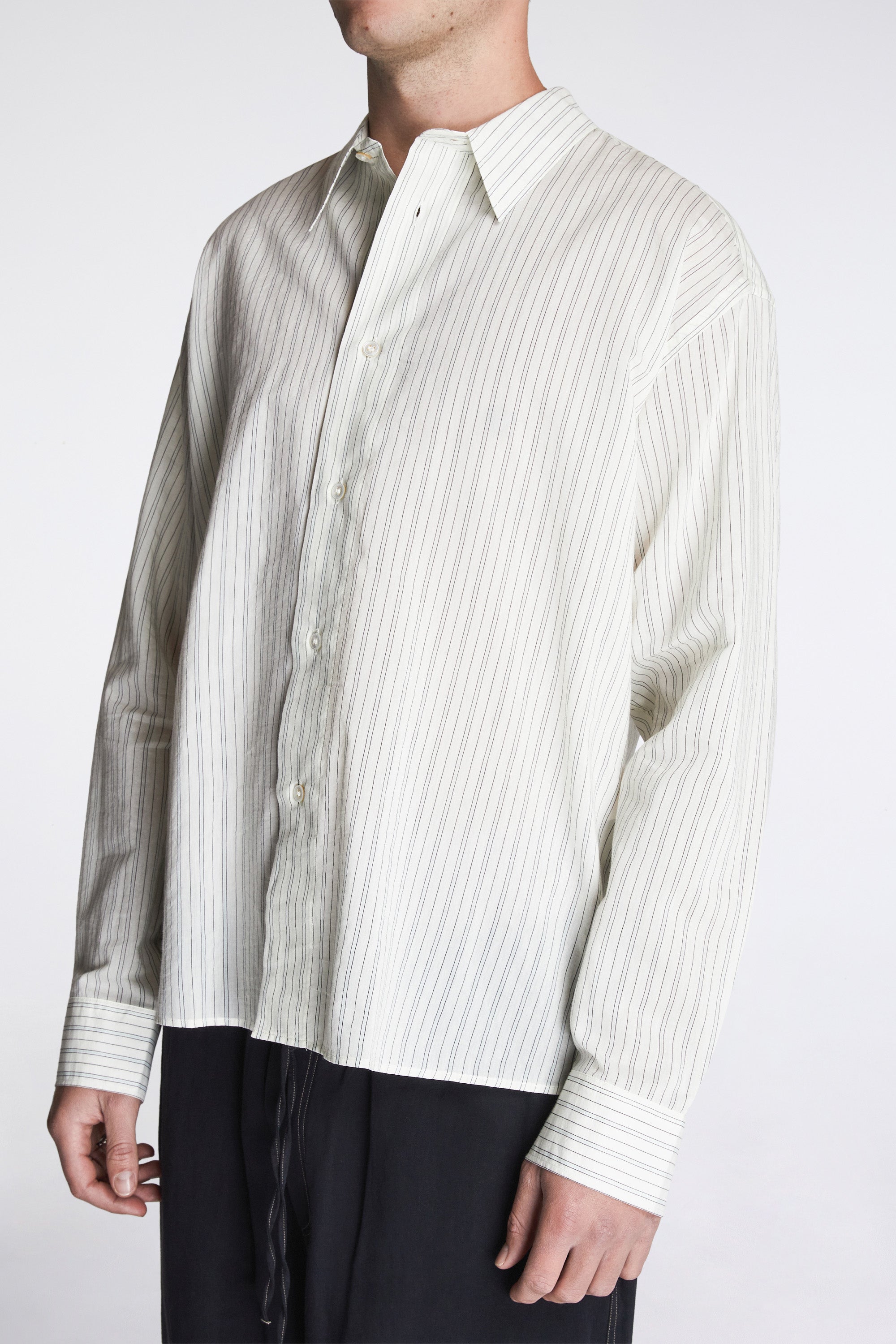 Hal Cotton Silk Stripe Shirt Parchment