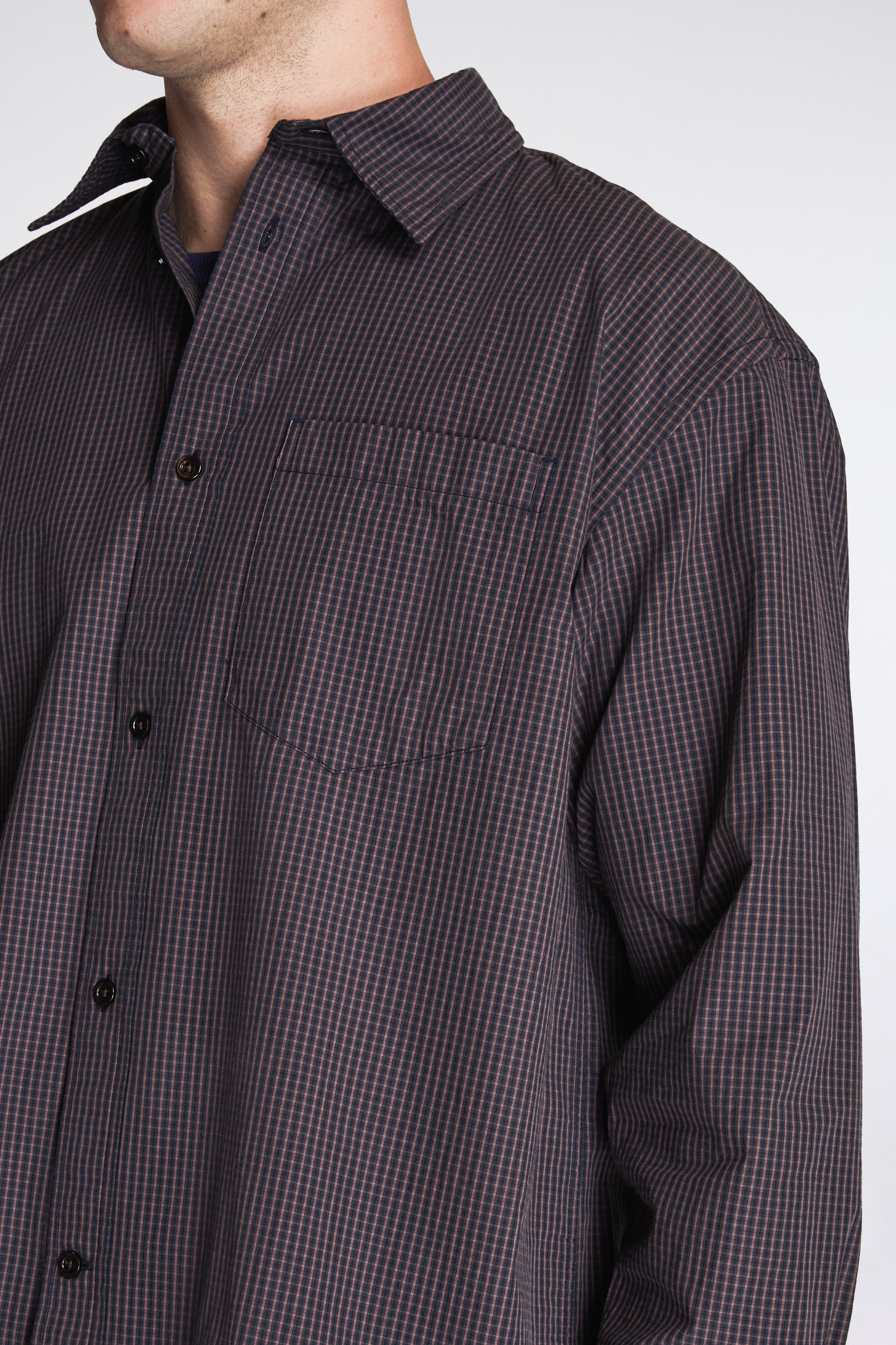 Espevik Oversize Poplin Check Shirt Dark Navy Check