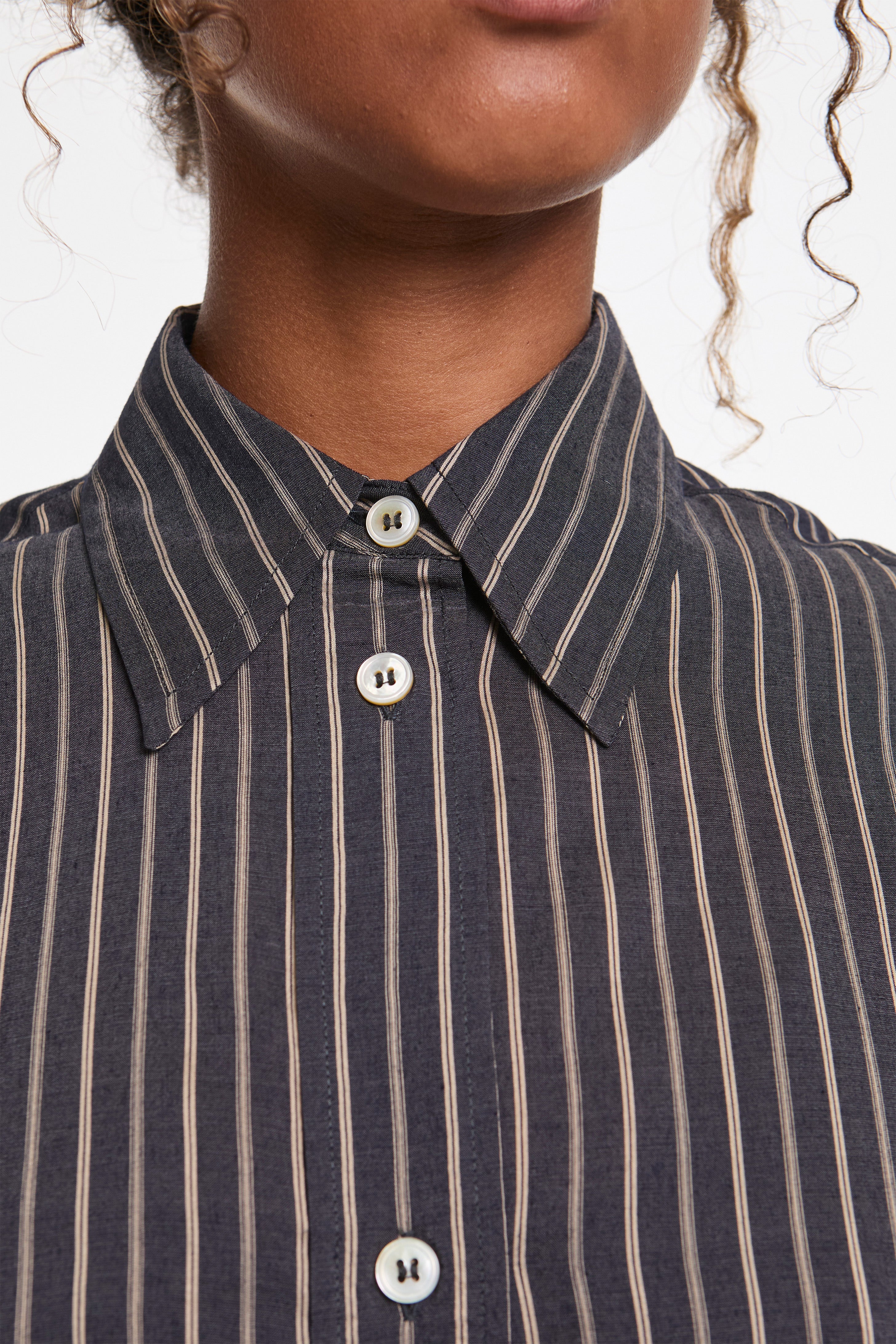Rouen Lyocell Silk Stripe Shirt Indigo