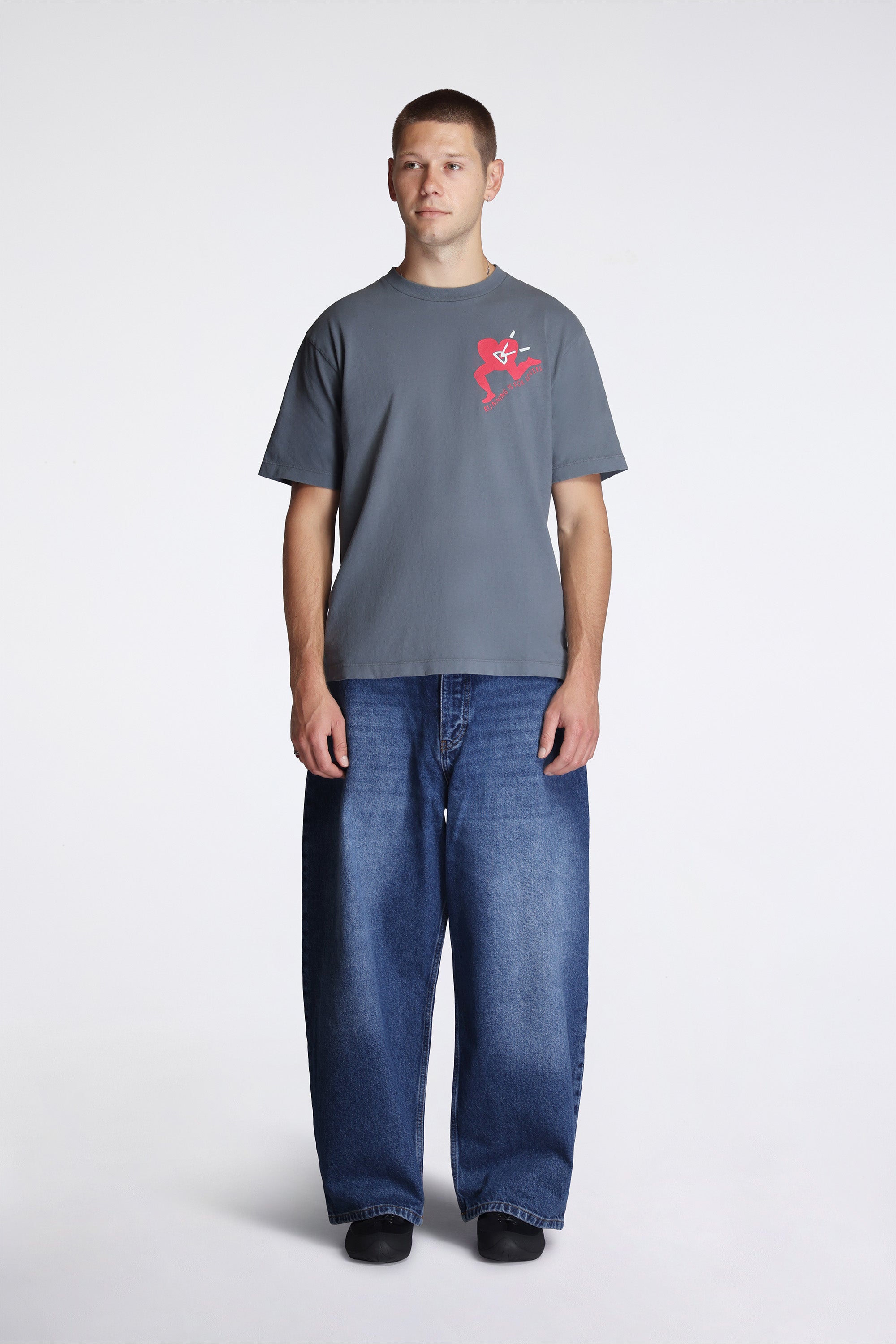 California Cotton Tee Run With Heart Coastal Grey