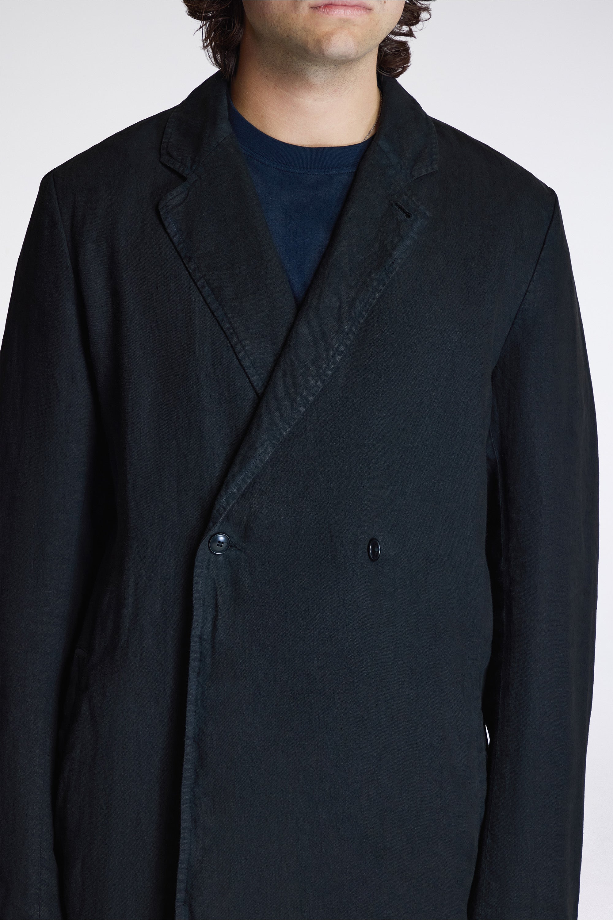 Maha Asym Linen Blazer Black