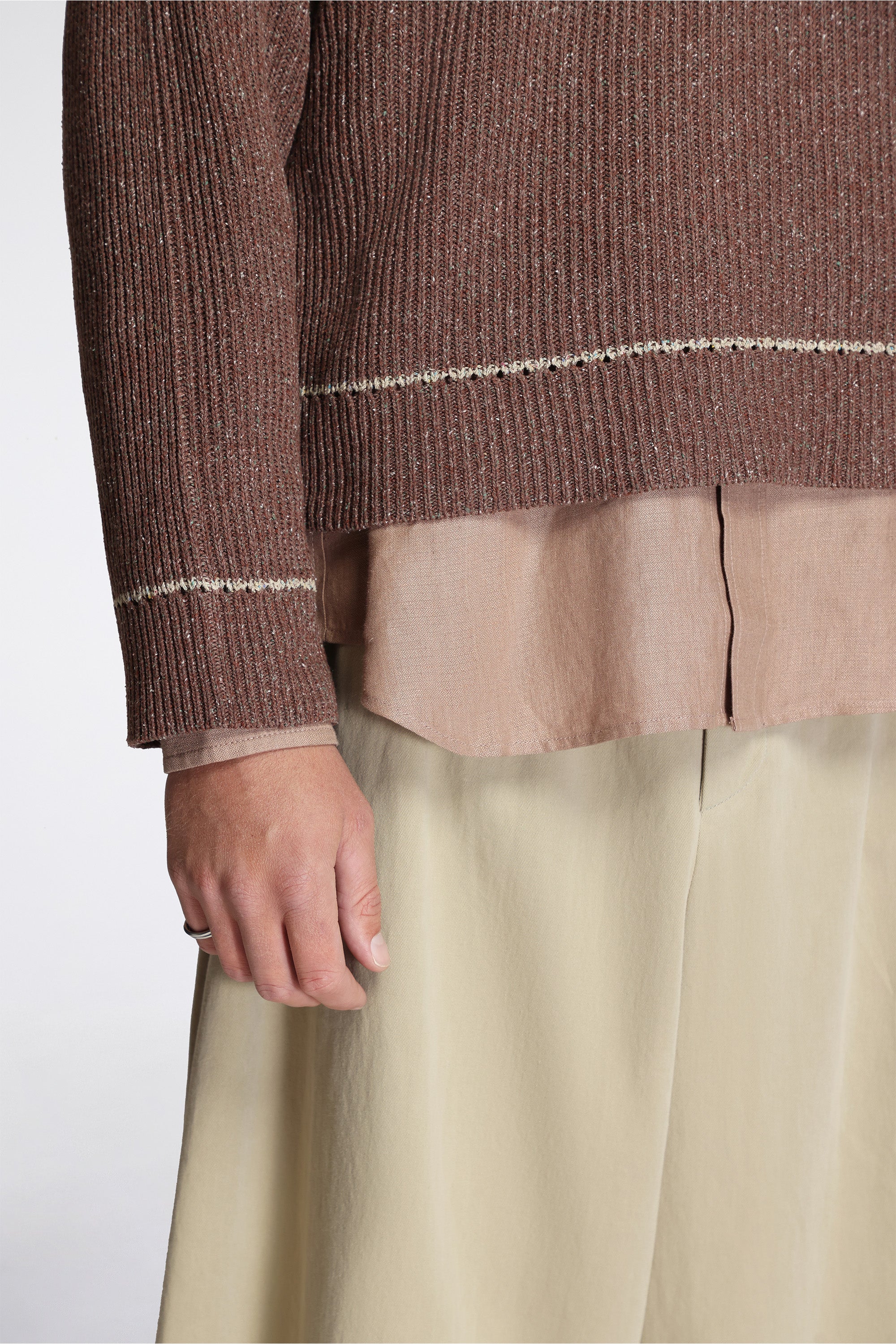 Contrast Crewneck Brown Mix Slub Silk