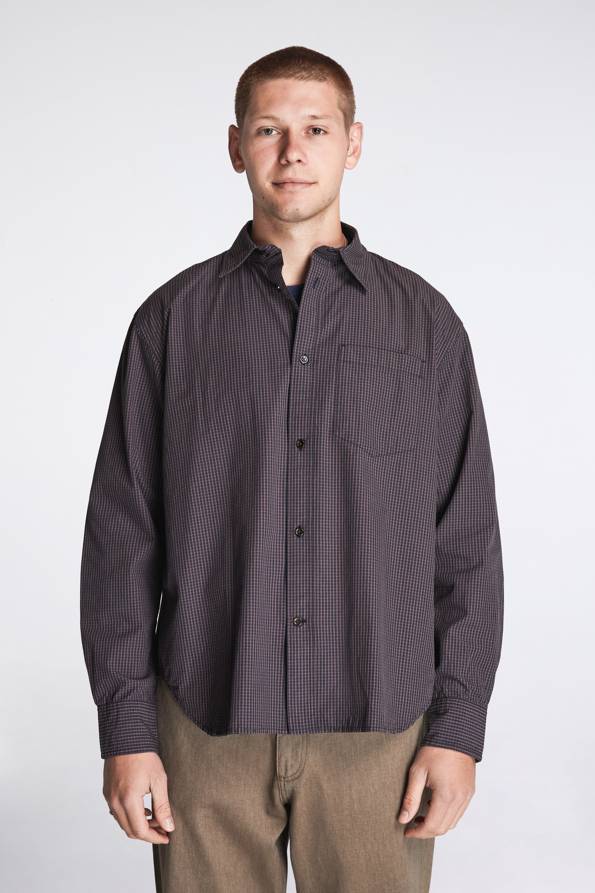 Espevik Oversize Poplin Check Shirt Dark Navy Check