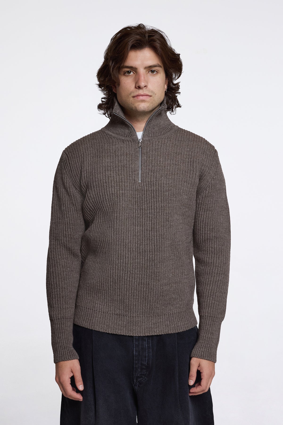 Andersen-Andersen Navy Half-Zip Natural Taupe | HAVN