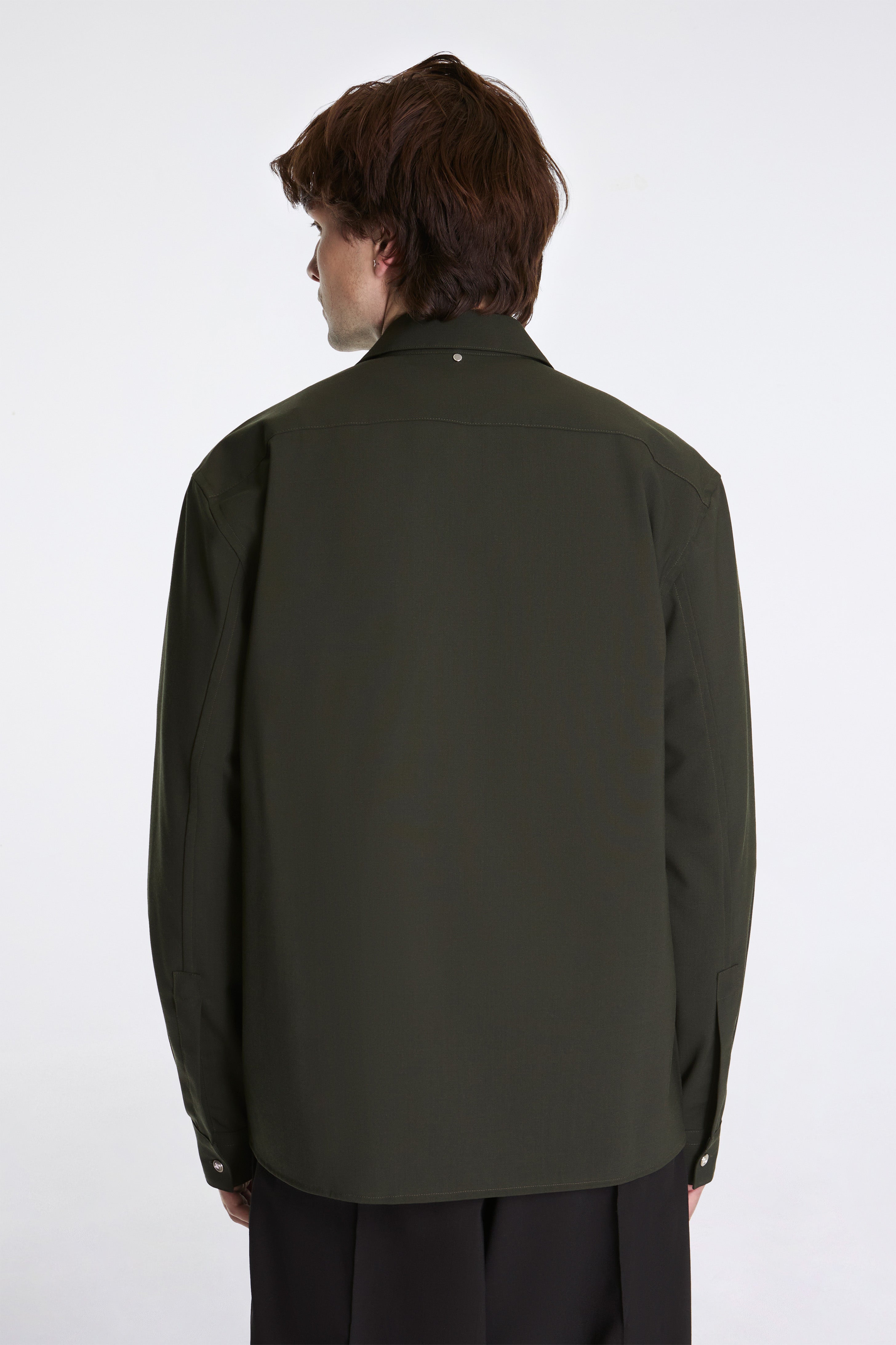 Dark Green Wool Shirt With Double Opening Dark Green