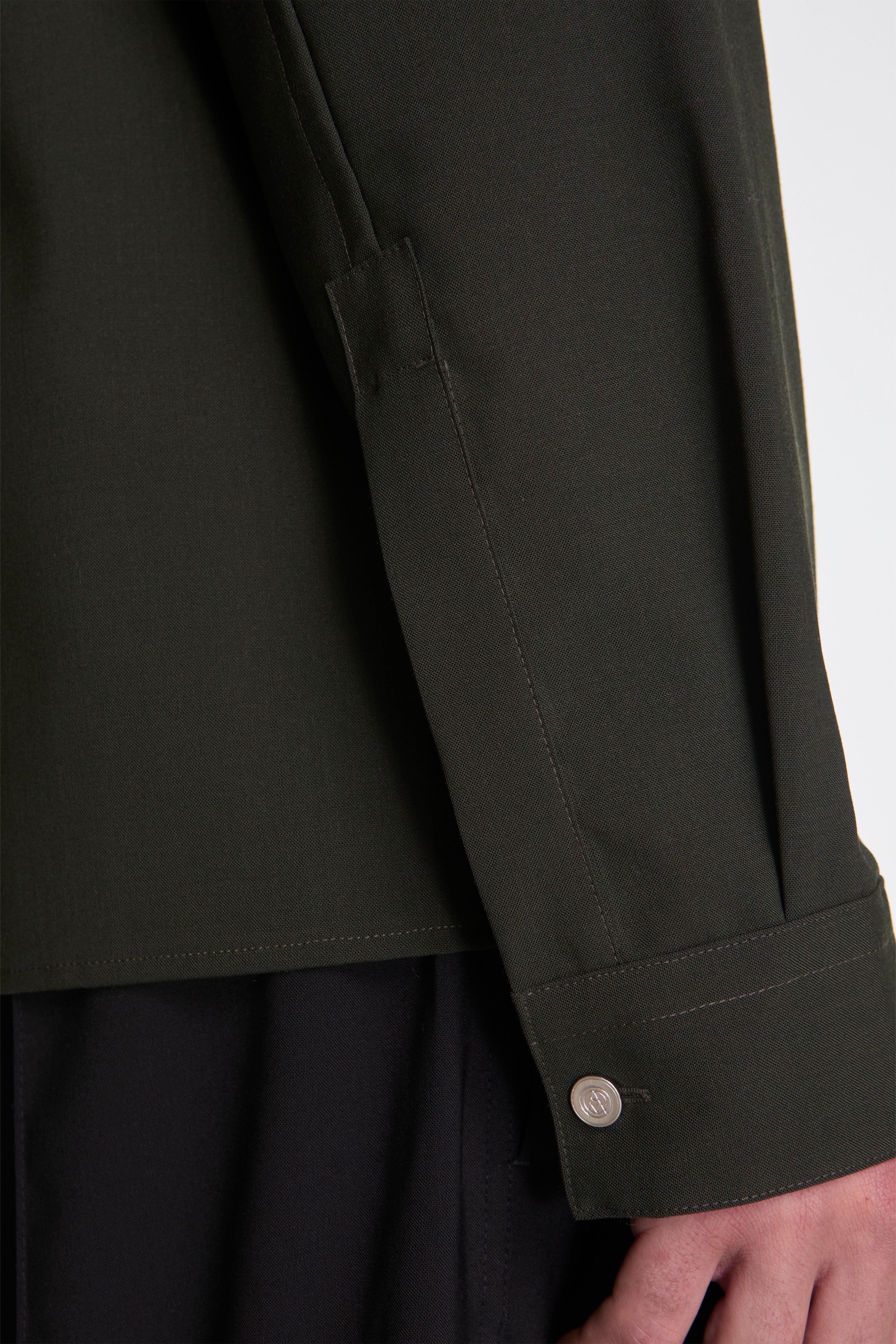 Dark Green Wool Shirt With Double Opening Dark Green