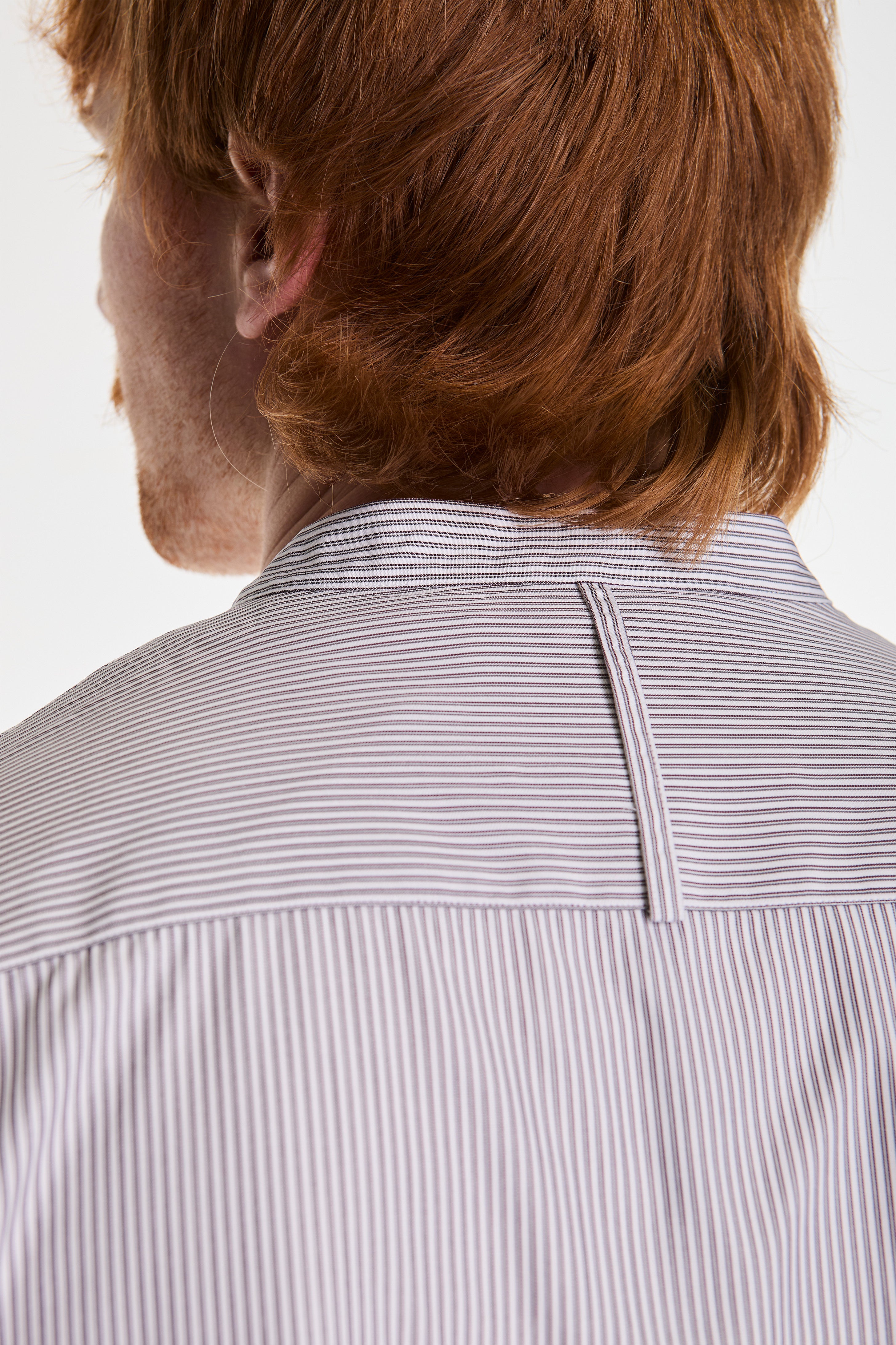 Nick Grandad Collar Shirt Narrow Shadow Stripe Grey