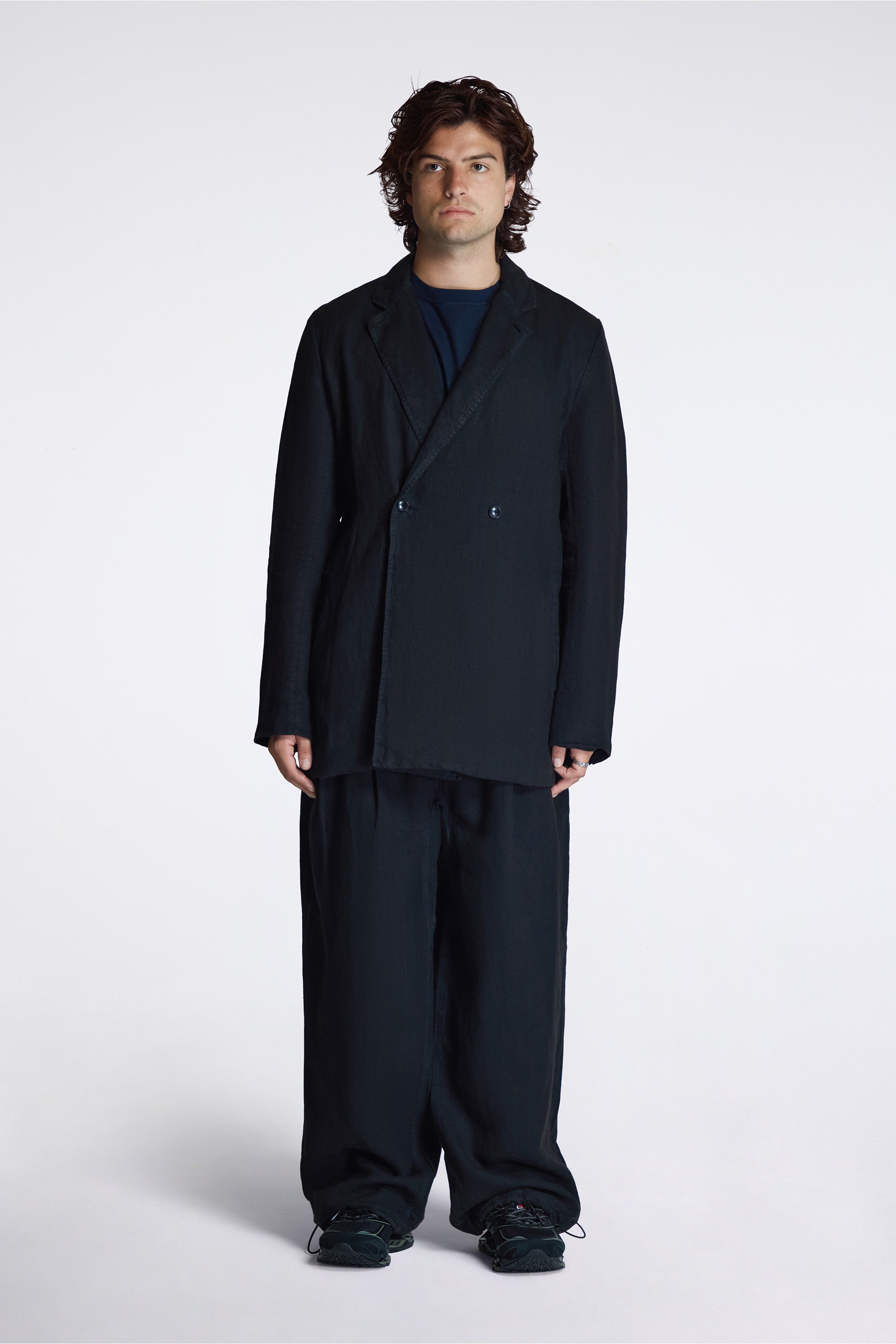 Maha Asym Linen Blazer Black