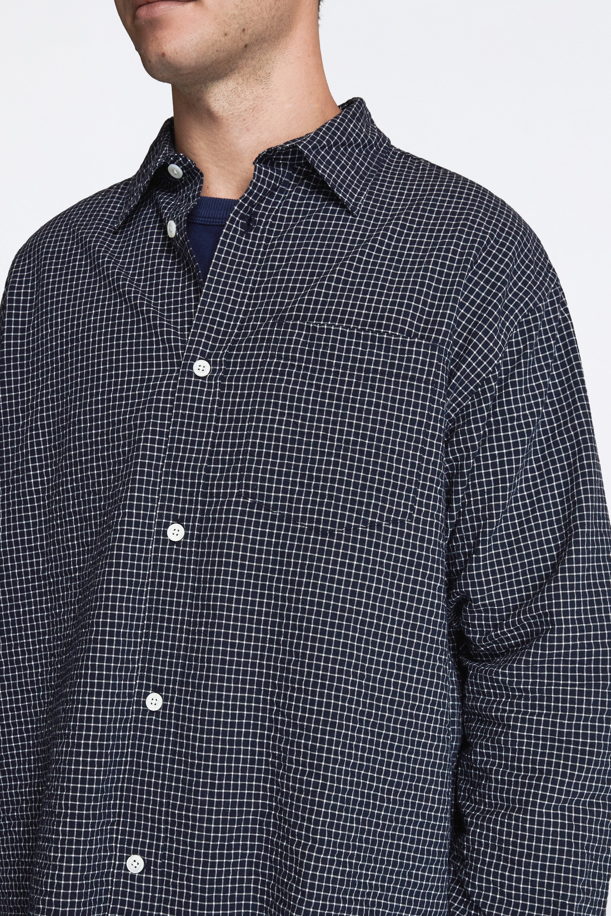 Espevik Check Oversized Shirt Dark Navy