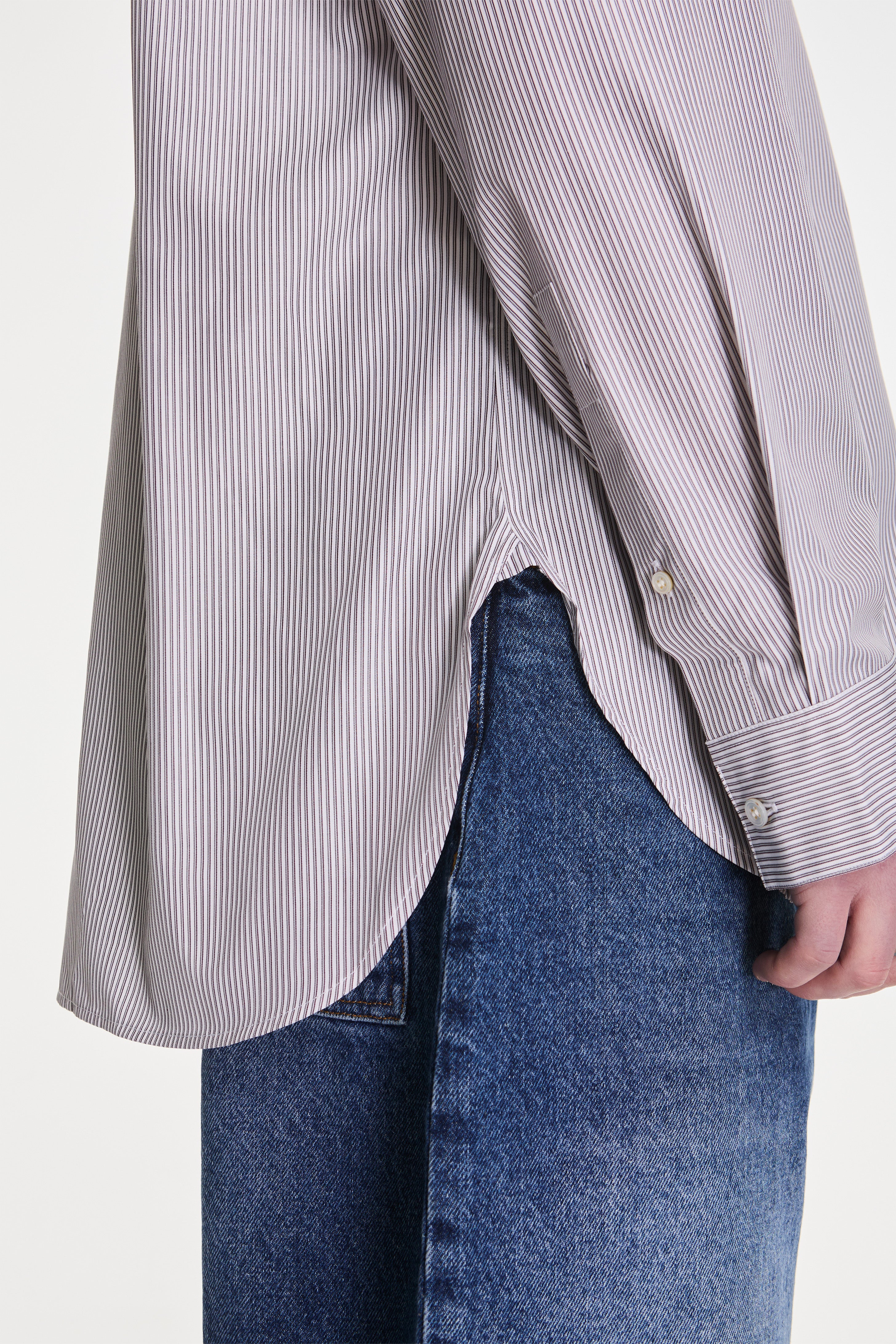 Nick Grandad Collar Shirt Narrow Shadow Stripe Grey