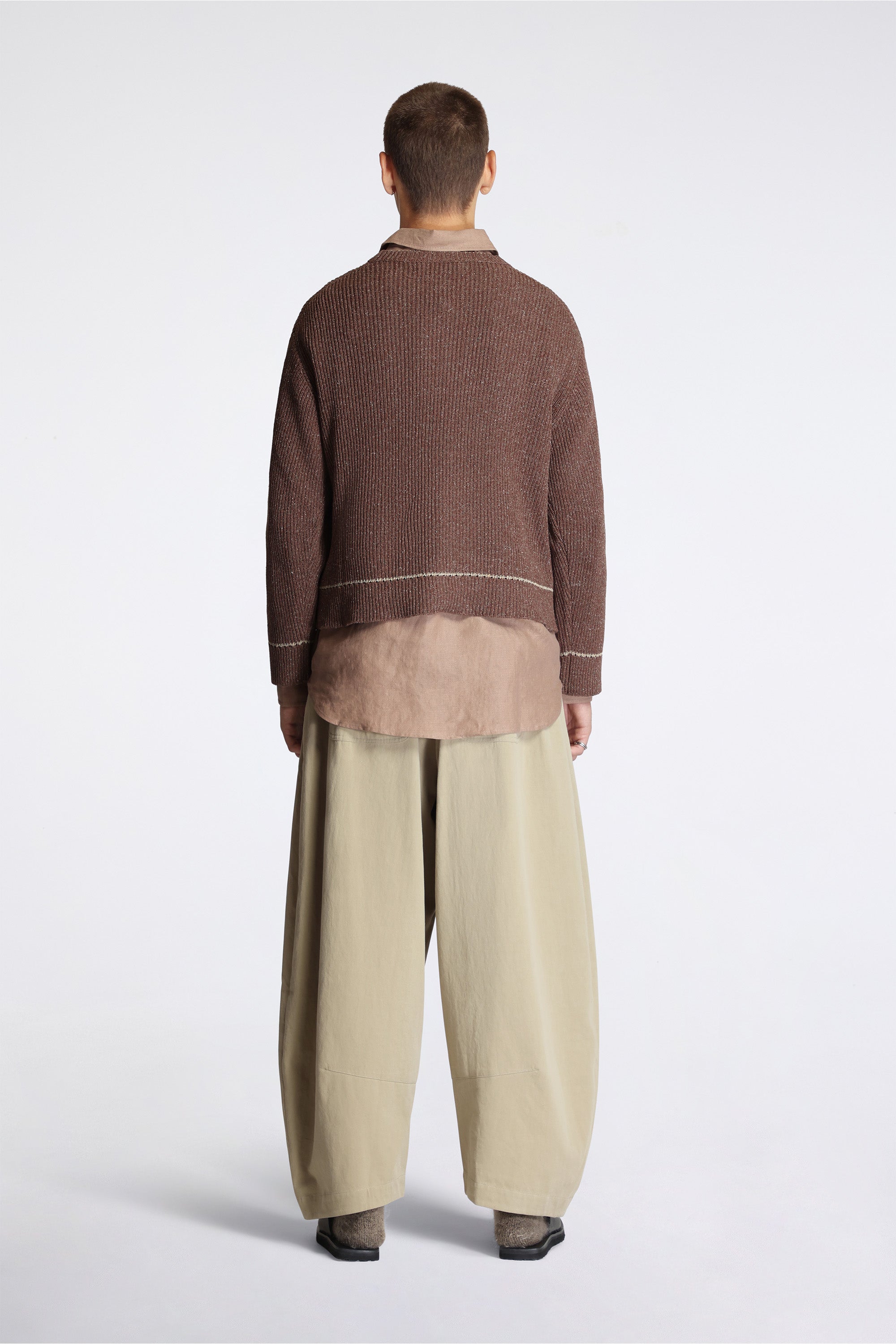 Contrast Crewneck Brown Mix Slub Silk