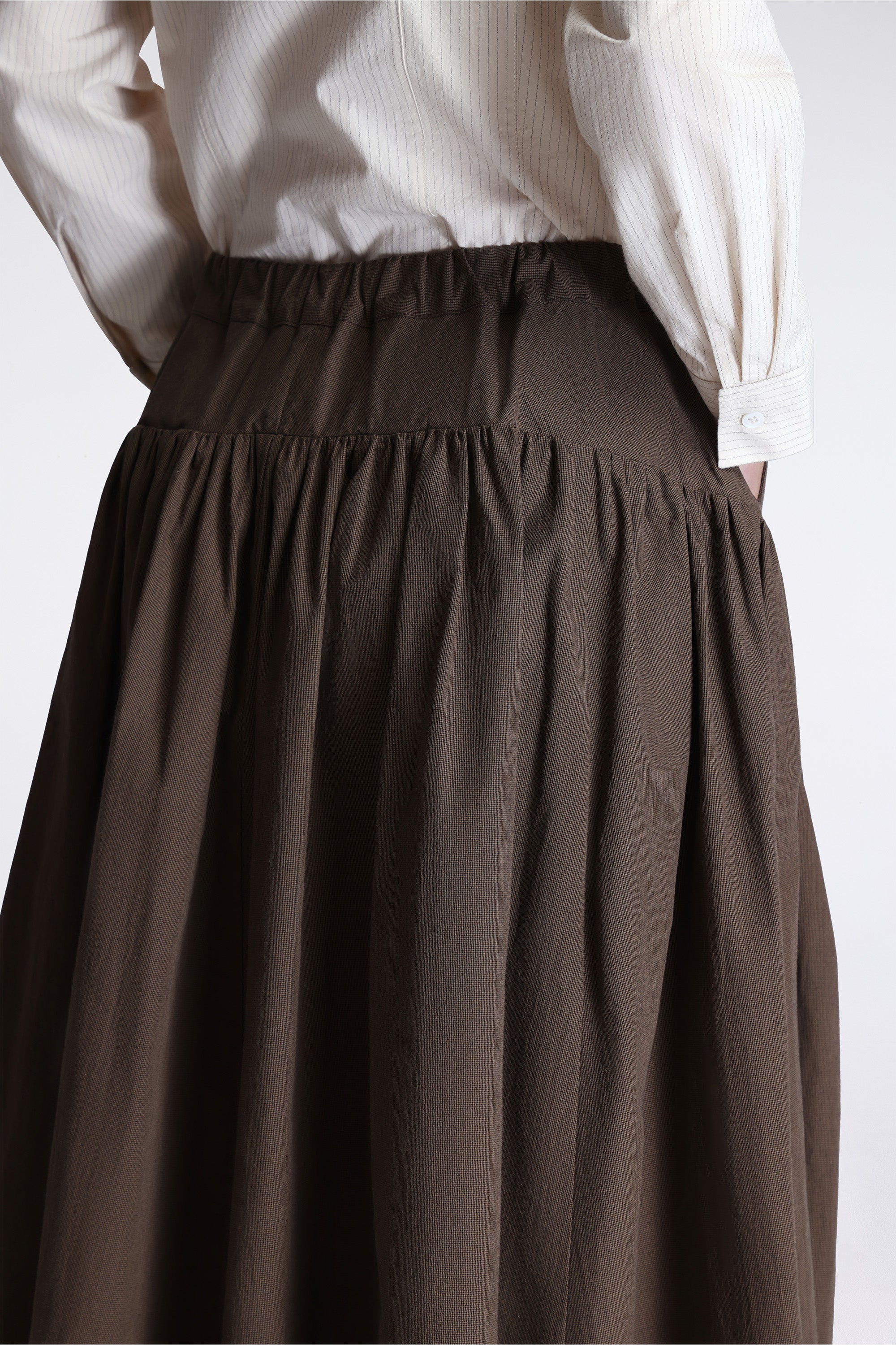 Easy Gathered Skirt Cotton Poplin Micro Houndstooth
