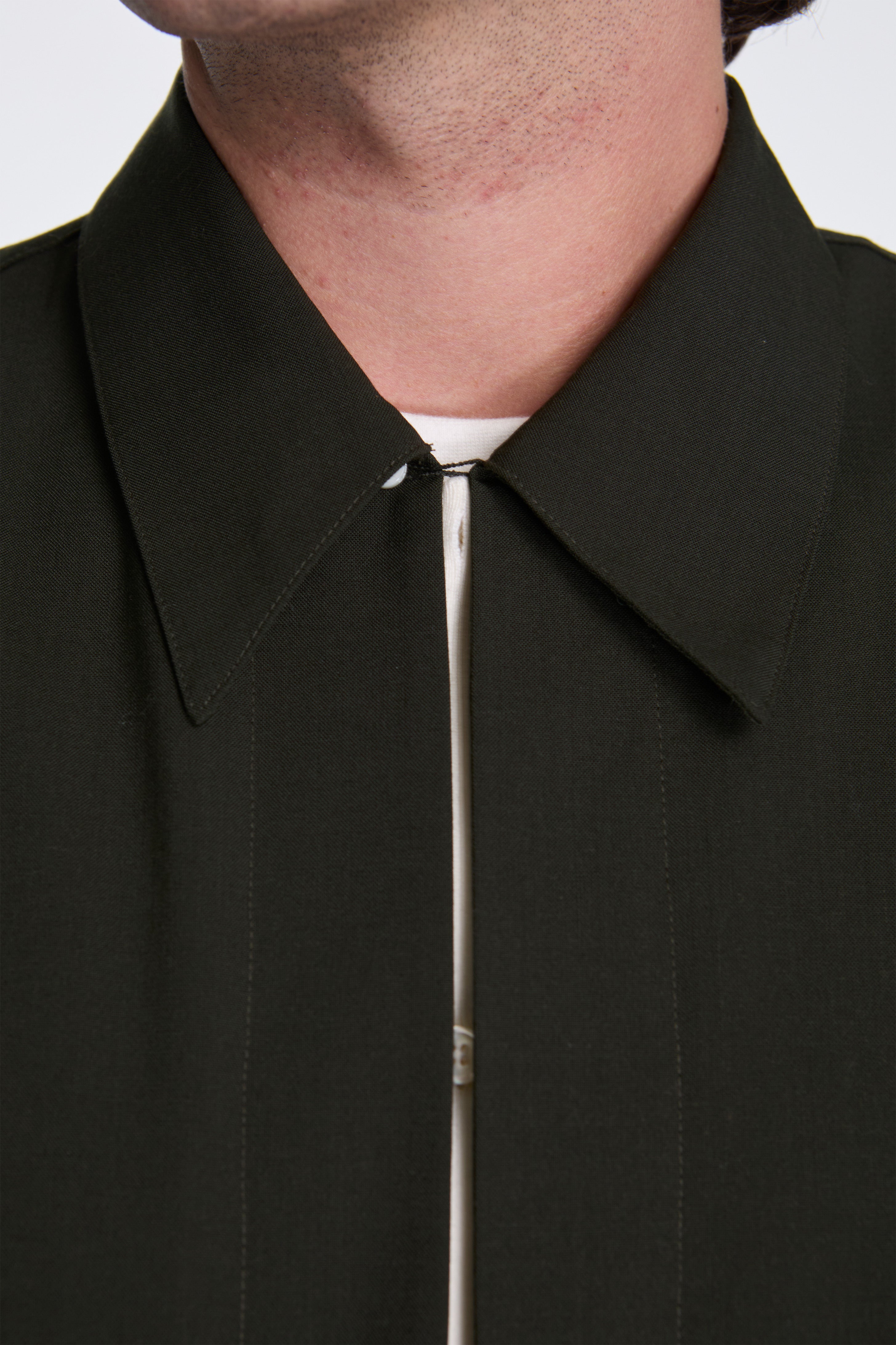 Dark Green Wool Shirt With Double Opening Dark Green