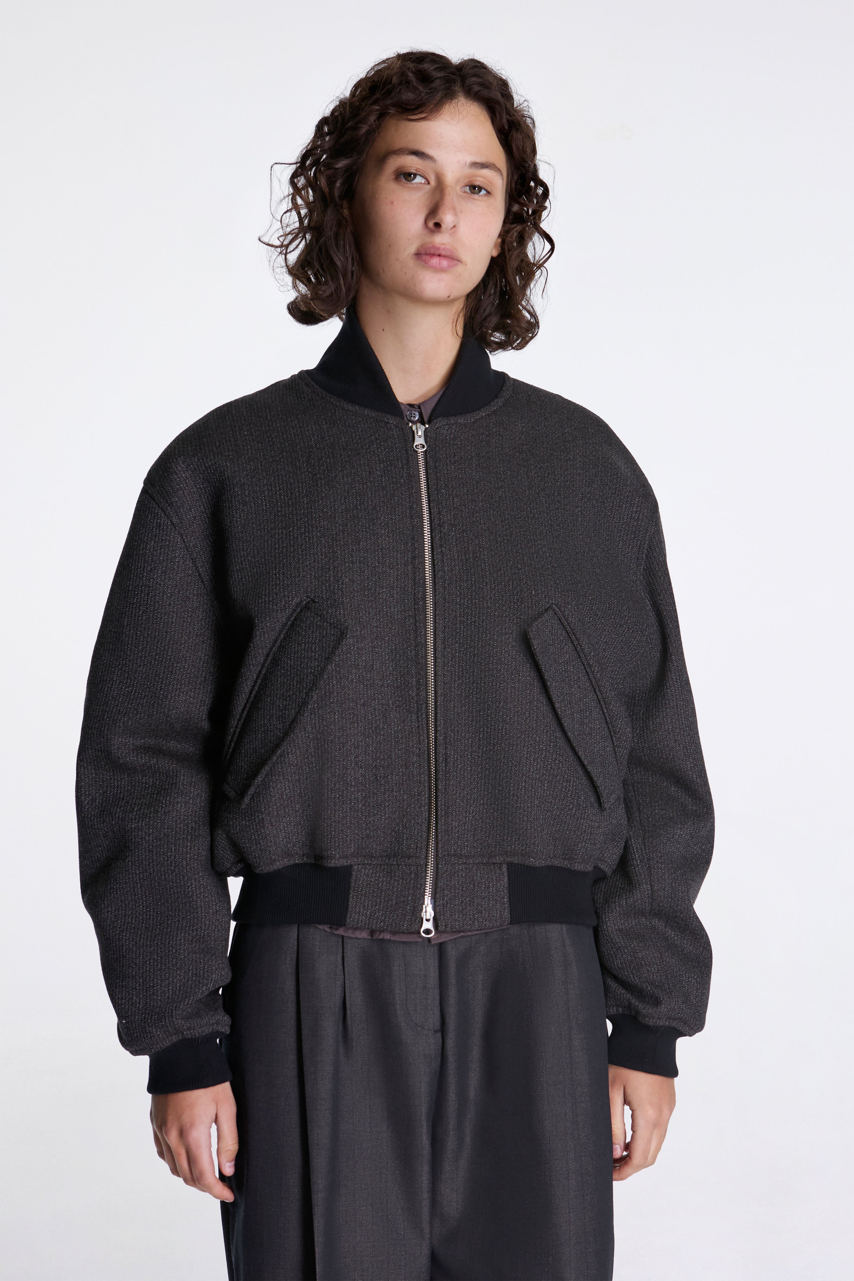 Blouson Jacket Brown Melange Stripe