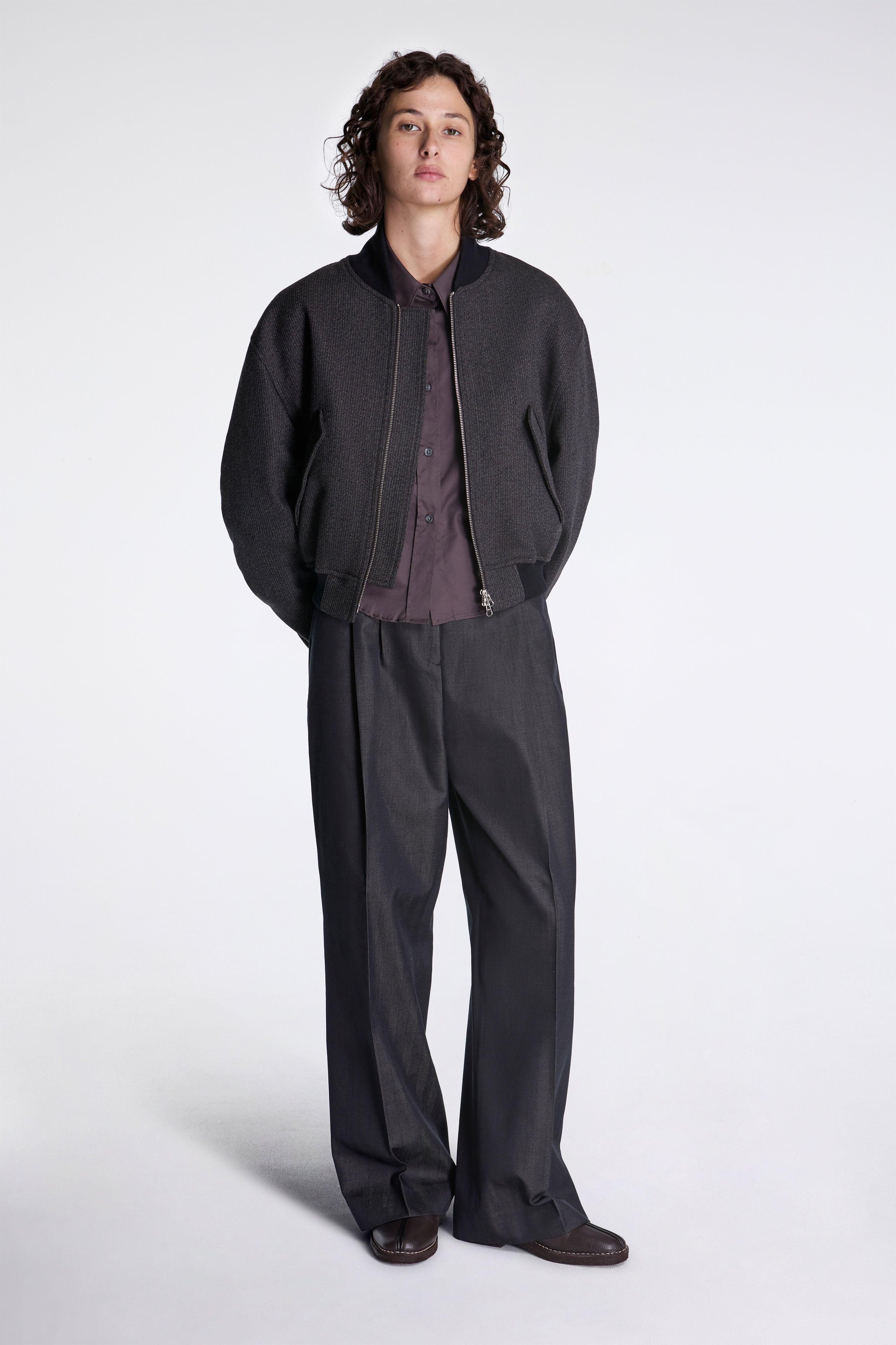 Blouson Jacket Brown Melange Stripe